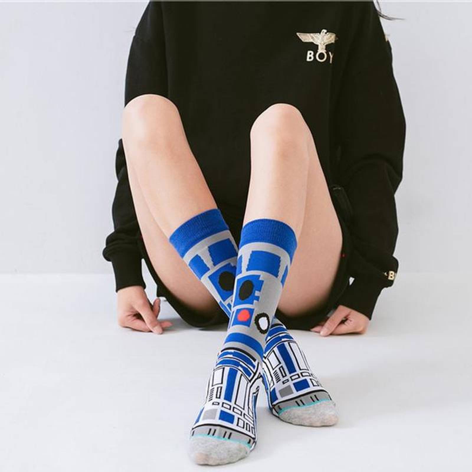 Medias Largas de Figuras Peliculas MXKWS-002-1 2 Pares 6,5-10,5US R2D2 Calcetines Tubo Medio Algodón, SockStarWar07