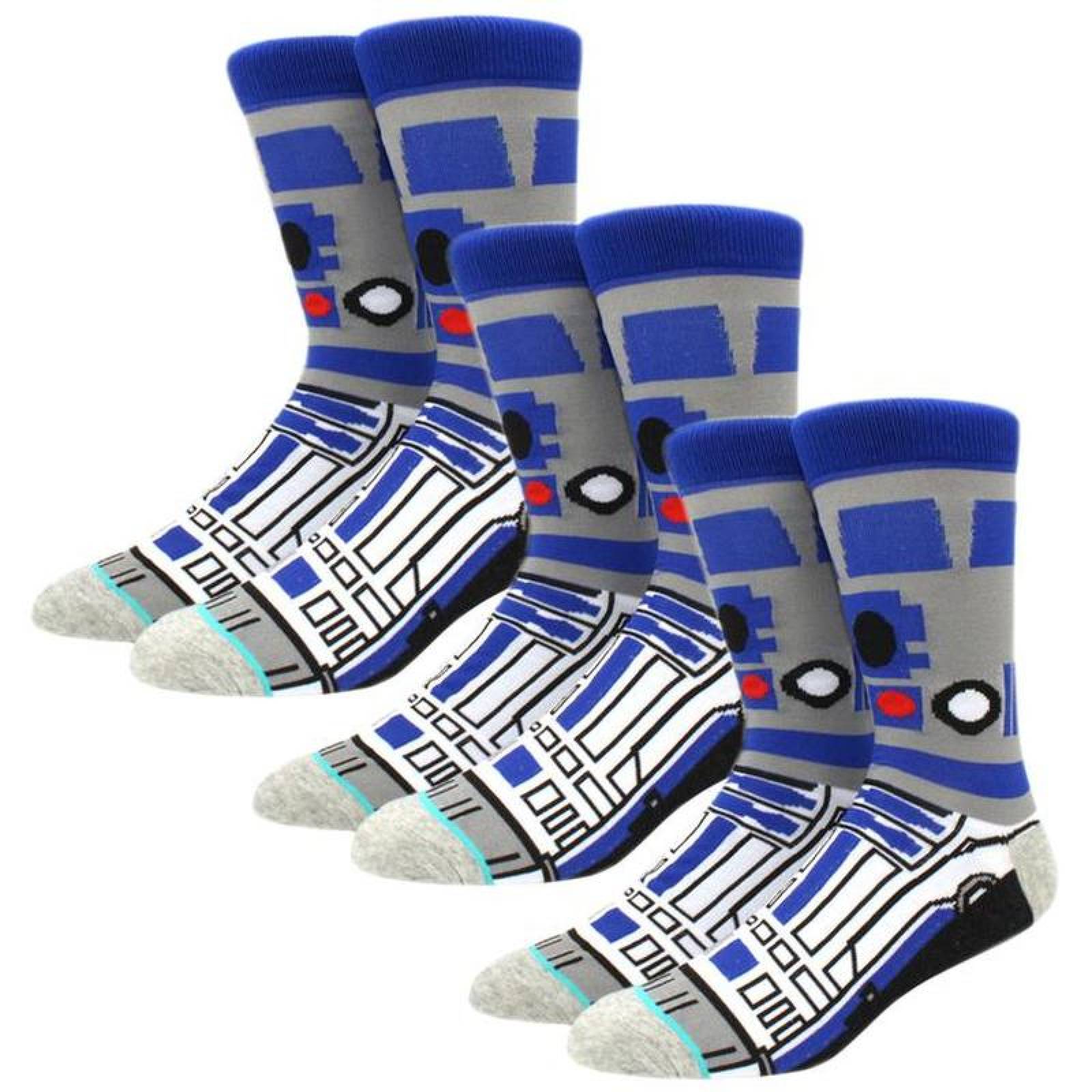 Calcetas de Star Wars MXKWS-003-6 3 Pares 6,5-10,5US R2D2 Calcetines Tubo Medio Algodón, SockStarWar07