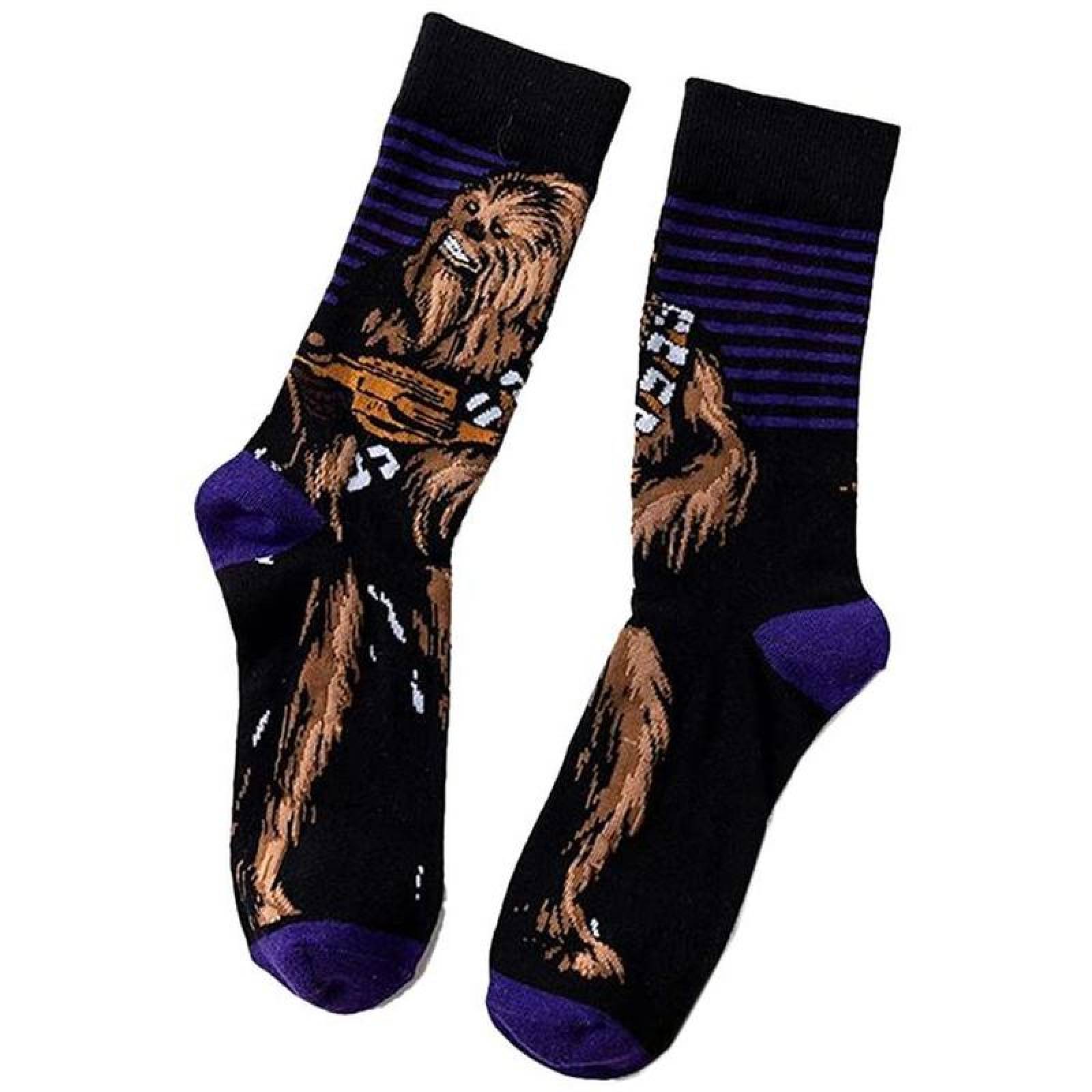 Calcetas Largas Chewacca MXSKW-002-6 2 Pares 6,5-10,5US Chewbacca Calcetines Tubo Medio Algodón, SockStarWar04