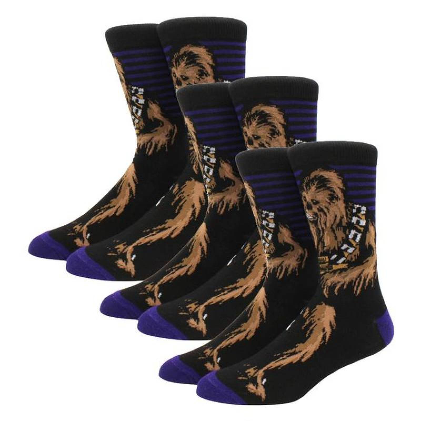 Tubo Medio Calcetas MXSKW-003-6 3 Pares 6,5-10,5US Chewbacca Calcetines Tubo Medio Algodón, SockStarWar04