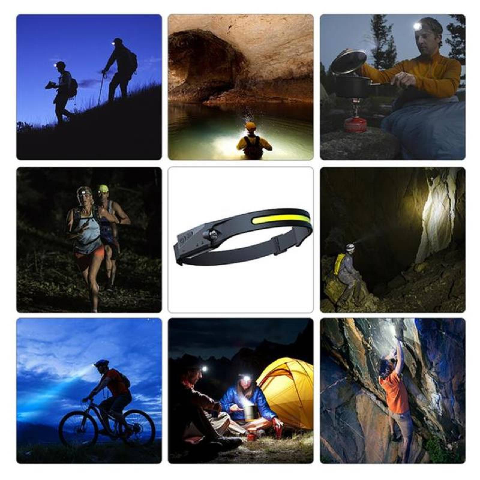 Linterna de Cabeza Recargable LED MXFXI-001-5 1Pza 100m 1 Led de Pantalla 230 Grados de Apertura 350ml Recargable-C Batería Litio, FlexLight
