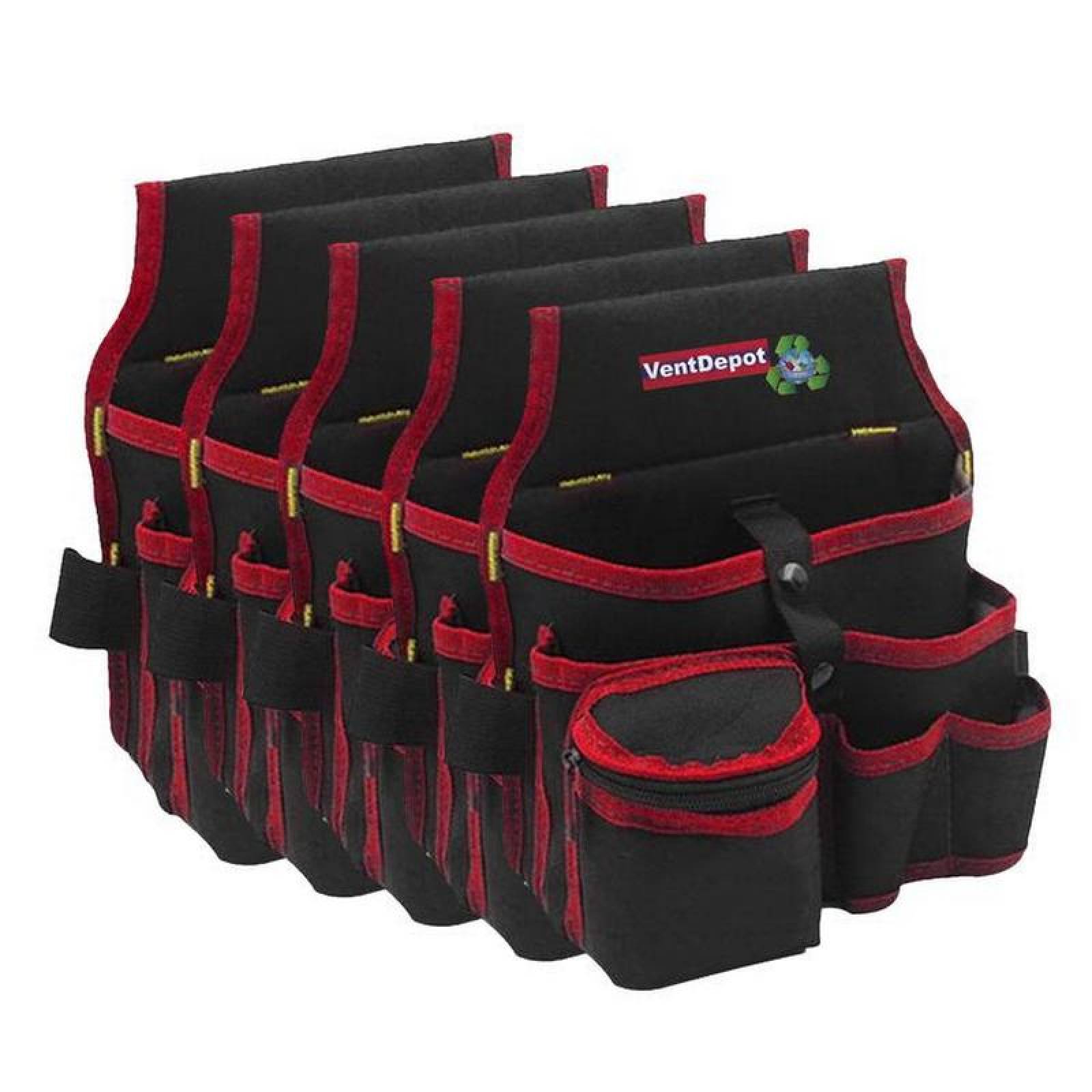 Cinturón de Herramientas Compacto MXORR-005-3 5 pzas 5 Bolsillos Tela Poliéster NegroRojo StorProRed