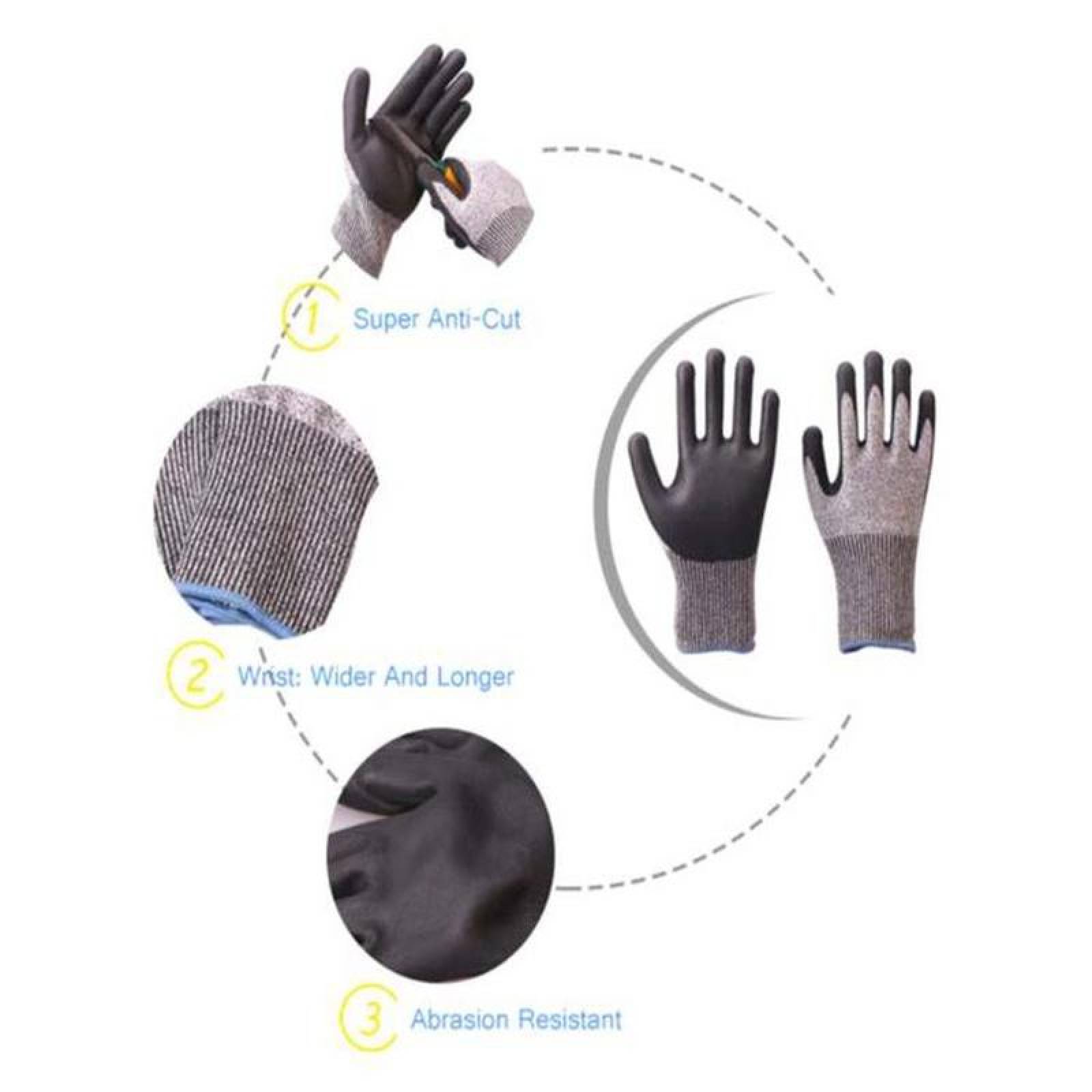 Par Guantes Anti corté Trabajo Rudo MXBGV-002 2 Pares S GrisNegro 225mm x 85mm NitriloHPPE CE EN388 Nivel 5, GlovesBasic