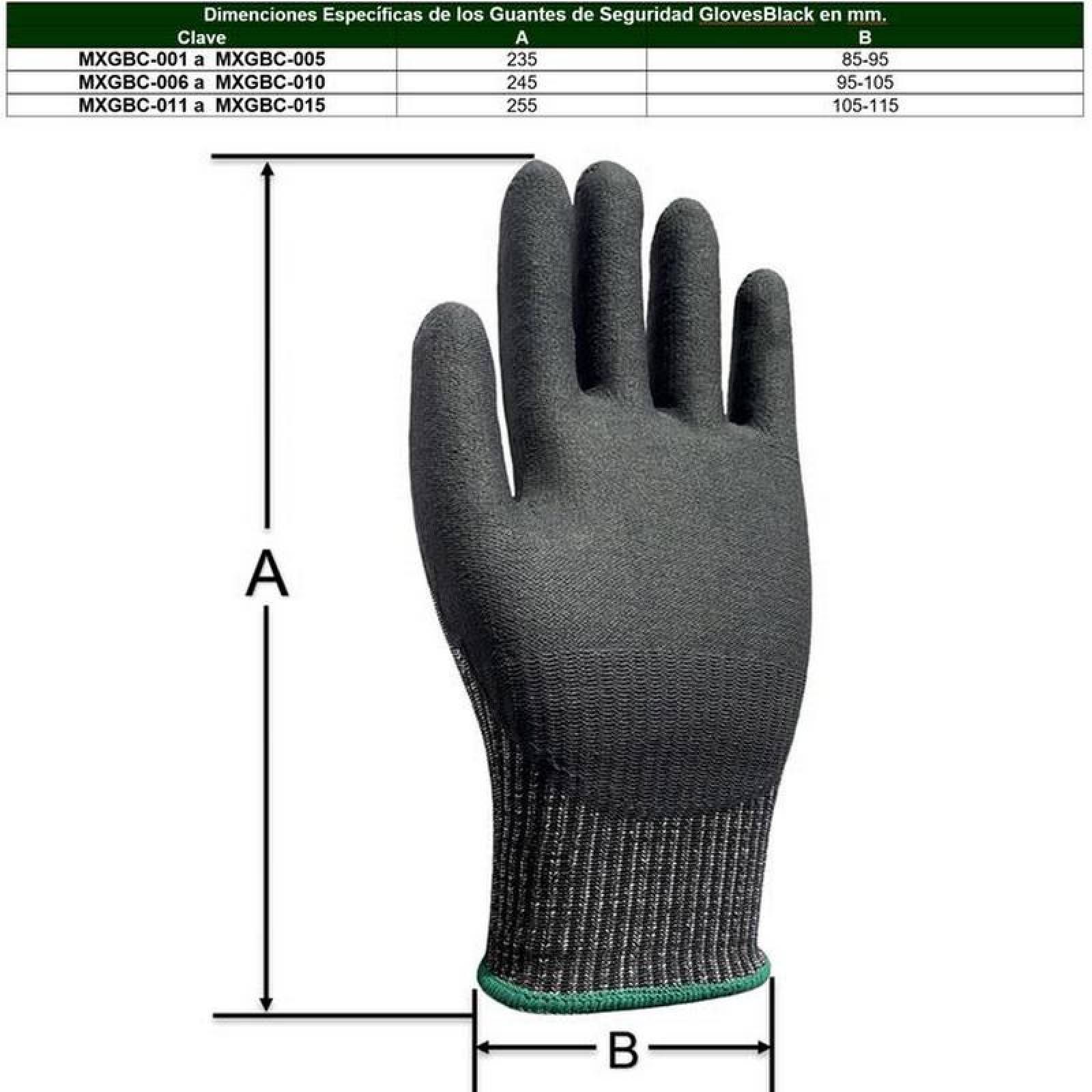 Guantes de Seguridad Suaves MXGBC-001-2 1 Par M Negro 235mm x 85 a 95mm NitriloHPPE CE EN388 Nivel 5, GlovesBlack