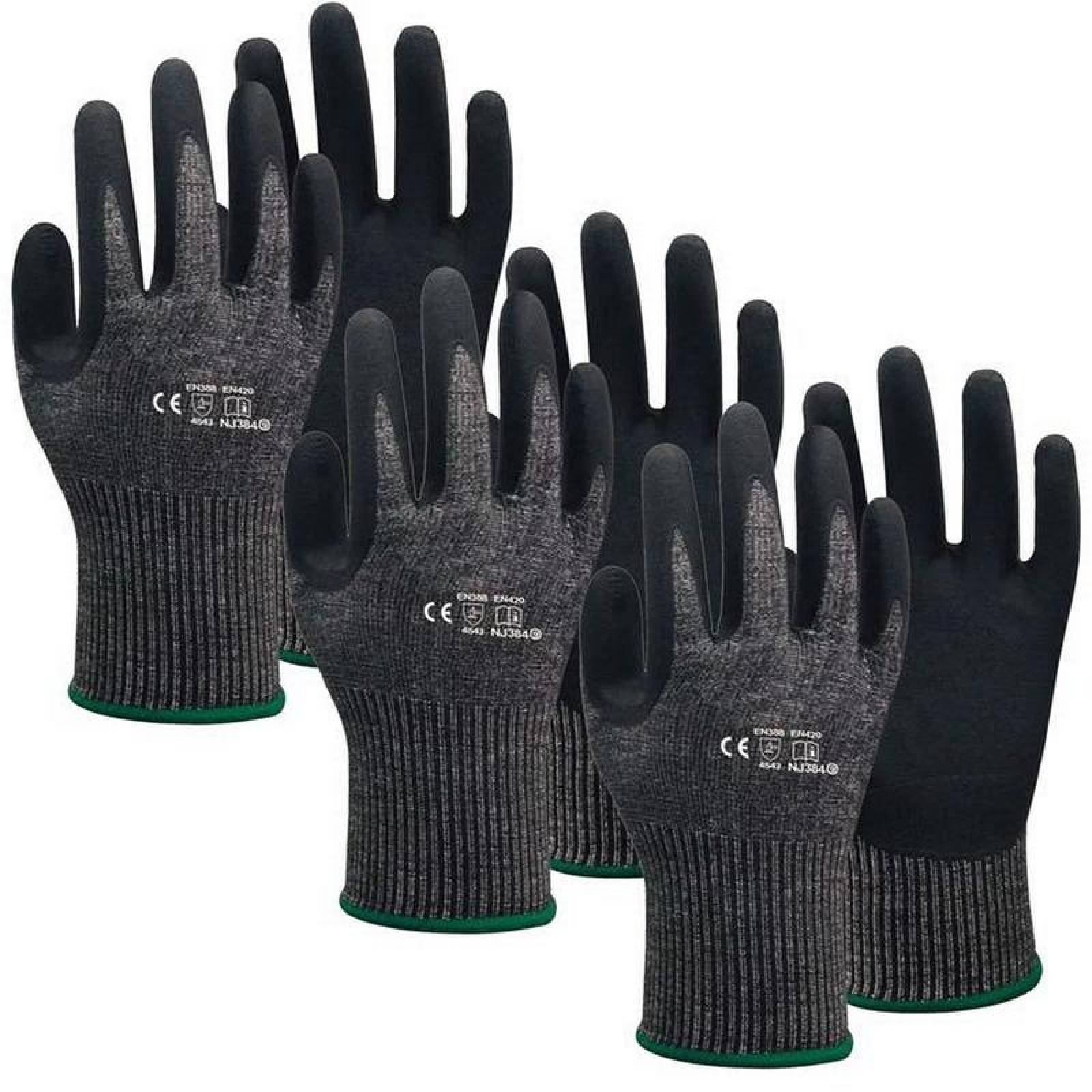 Guantes para Cortar Uso Rudo MXGBC-008-1 3 Pares L Negro 245mm x 95 a 105mm NitriloHPPE CE EN388 Nivel 5, GlovesBlack
