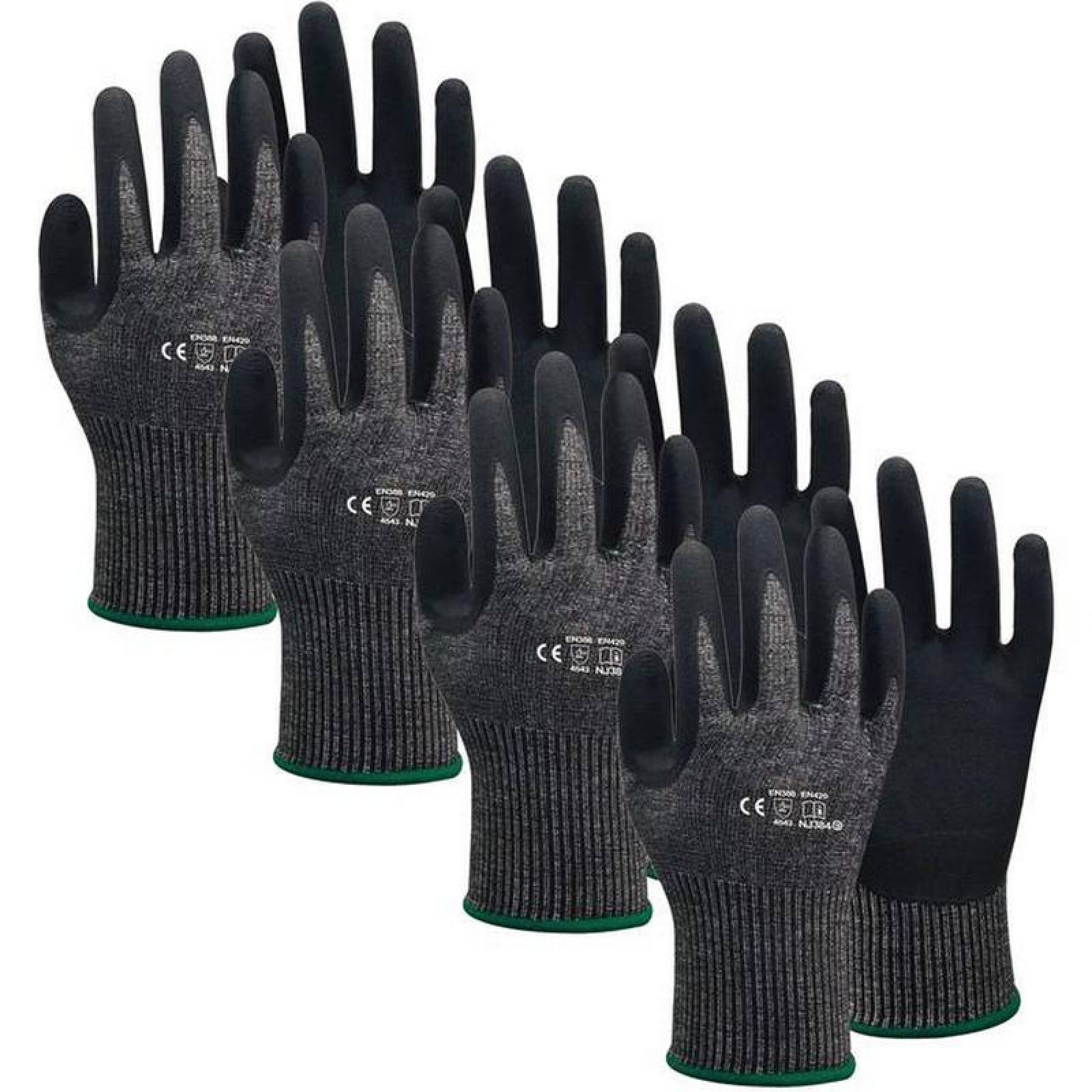 Guantes de Seguridad Varias Tallas MXGBC-014-1 4 Pares XL Negro 255mm x 105 a 115mm NitriloHPPE CE EN388 Nivel 5, GlovesBlack