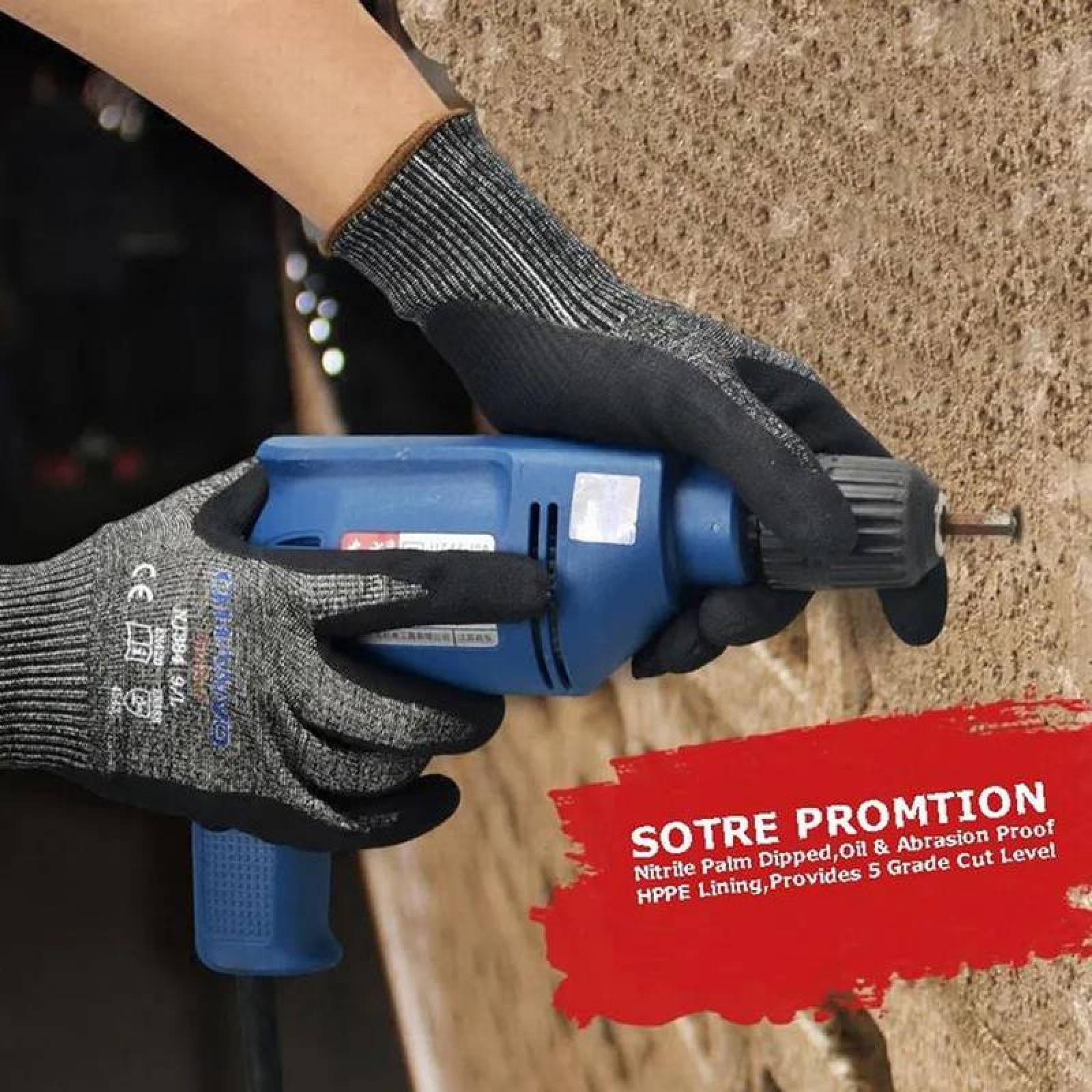 Guantes de Seguridad Varias Tallas MXGBC-014-1 4 Pares XL Negro 255mm x 105 a 115mm NitriloHPPE CE EN388 Nivel 5, GlovesBlack