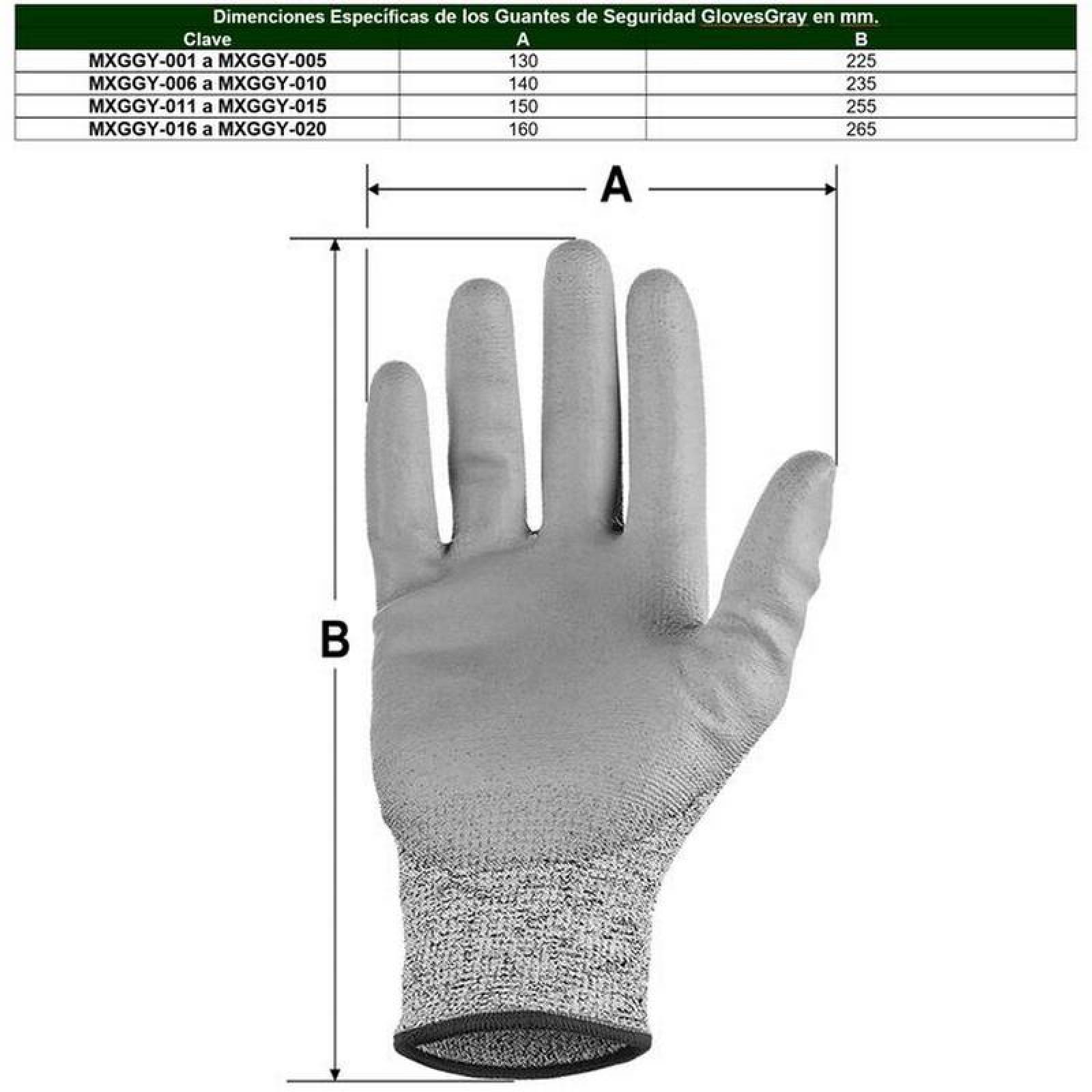 Guantes Grises de Uso Rudo MXGGY-009 4 Pares M Gris 140mm x 235mm HPPEPoliuretano CE EN388 Nivel 5, GlovesGray