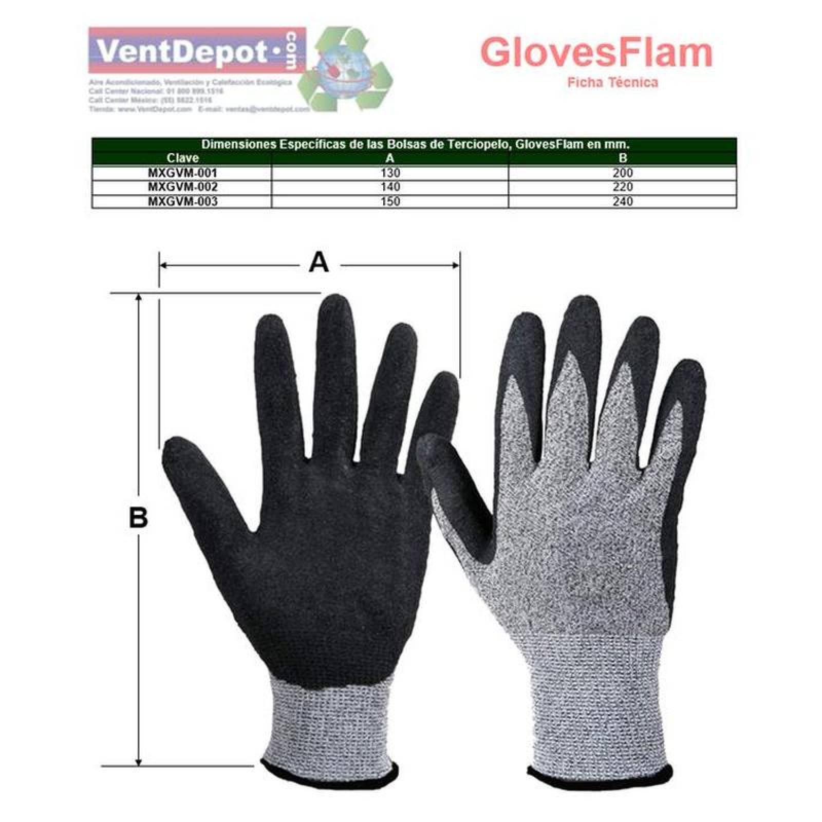 Guantes para Altas Temperaturas MXGVM-003-1 3 Pares S GrisNegro 130mm x 200mm NylonHPPENitrilo CE EN388 Nivel 5, GlovesFlam