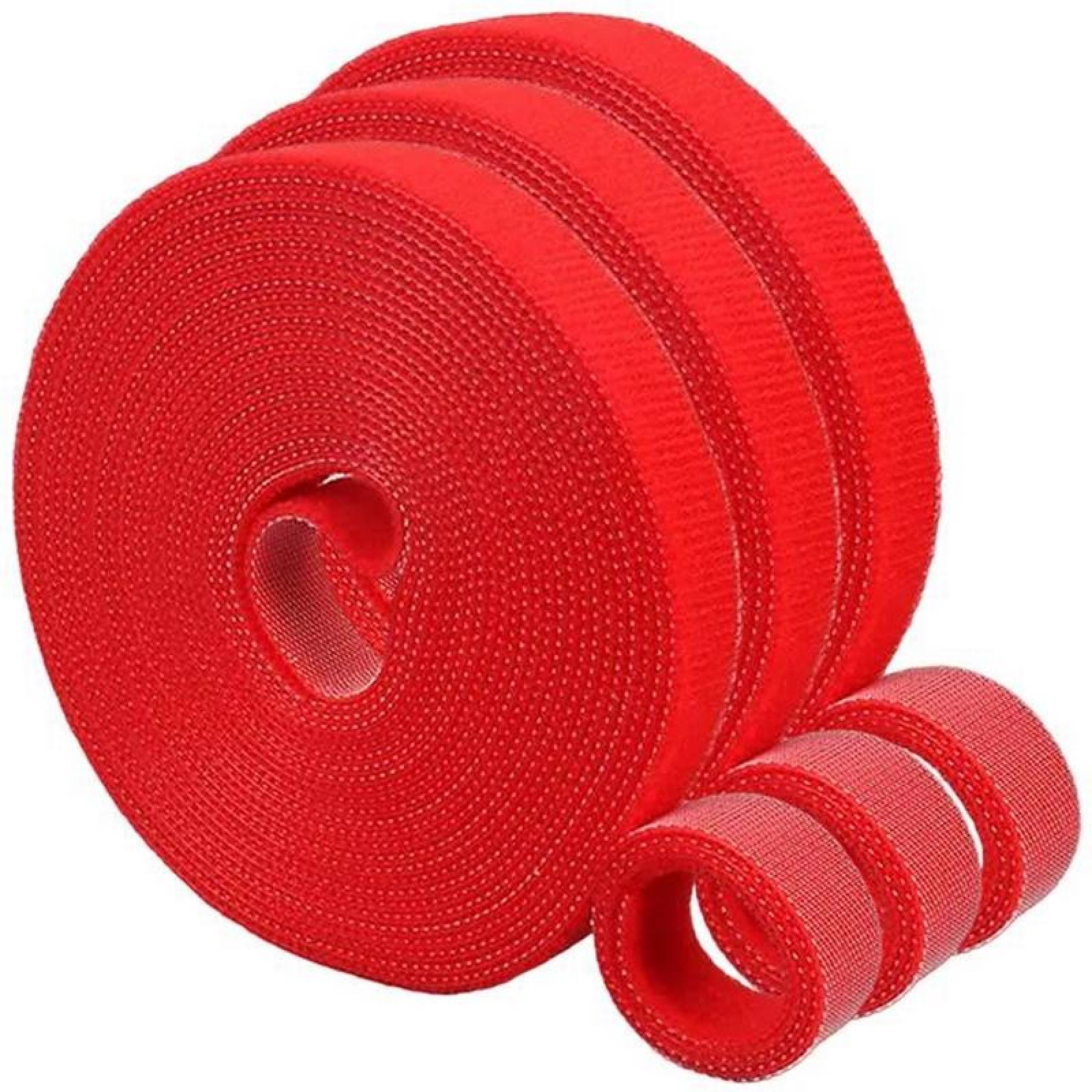 Rollo de Fijación Reutilizable MXDHL-003-1 3 pzas 5m 12mm Rojo Rollo Velcro Doble Cara Hook Loop, HookLoopRed
