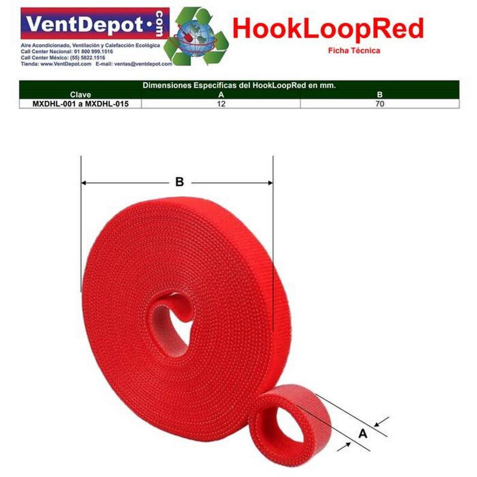 Rollo de Fijación Reutilizable MXDHL-003-1 3 pzas 5m 12mm Rojo Rollo Velcro Doble Cara Hook Loop, HookLoopRed