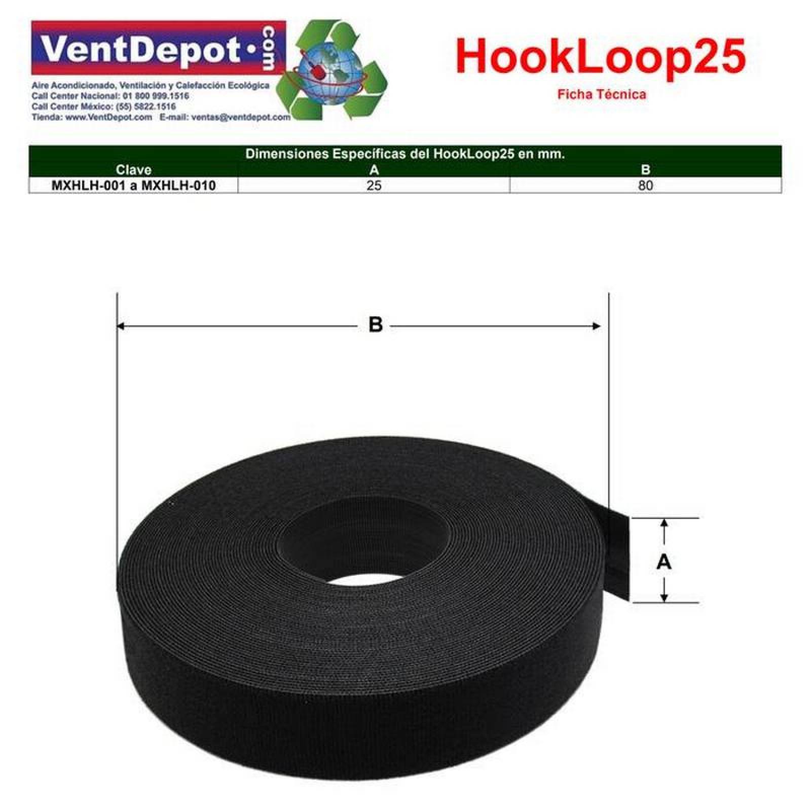 Carrete de Cierre Magico MXHLH-004-1 4 pzas 25mm 5m Negro Rollo Velcro Hook Loop, HookLoop025B