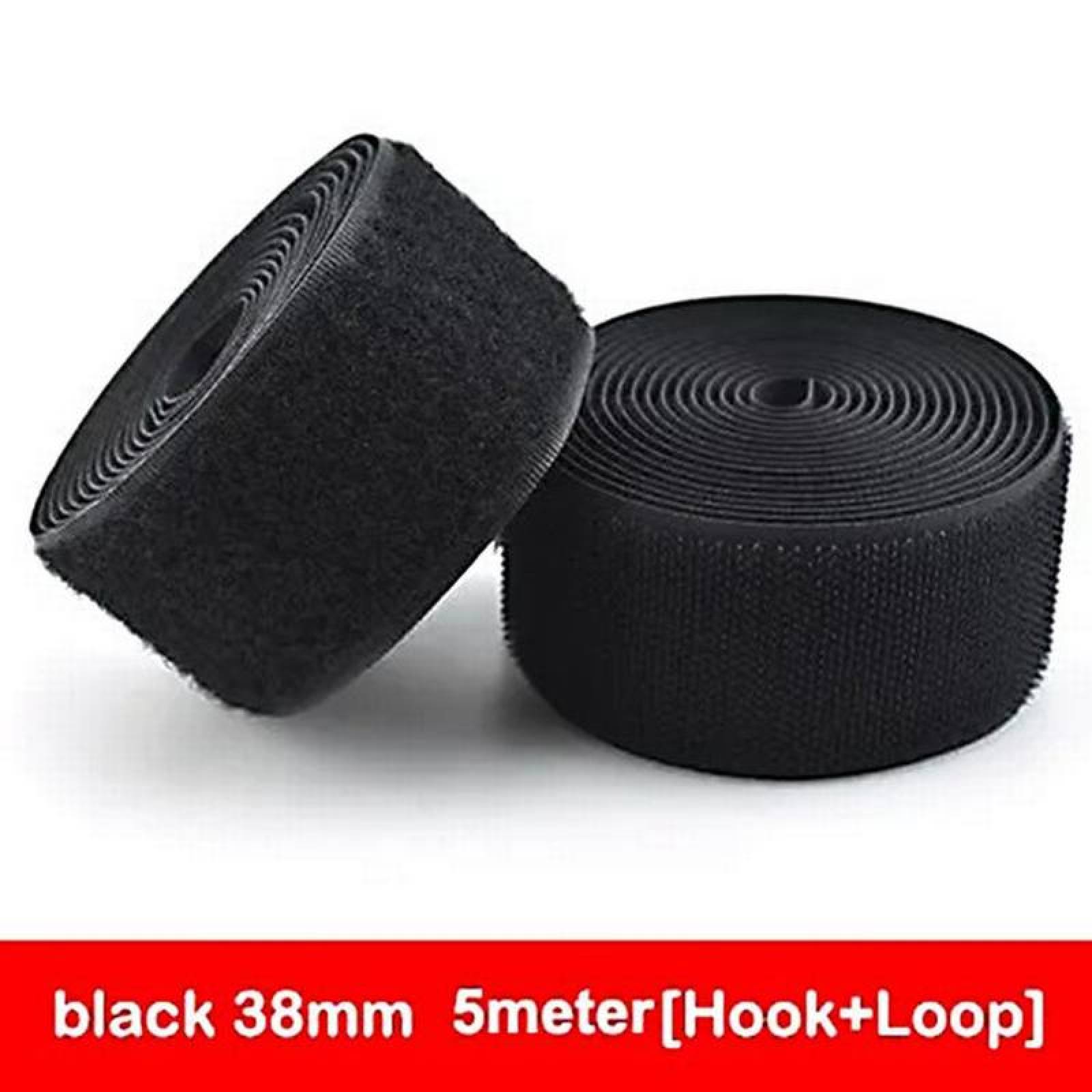 Cinta de Ganchos y Fibras MXHLQ-002-1 2 pzas 38mm 5m Negro Rollo Velcro Hook Loop, HookLoop038B