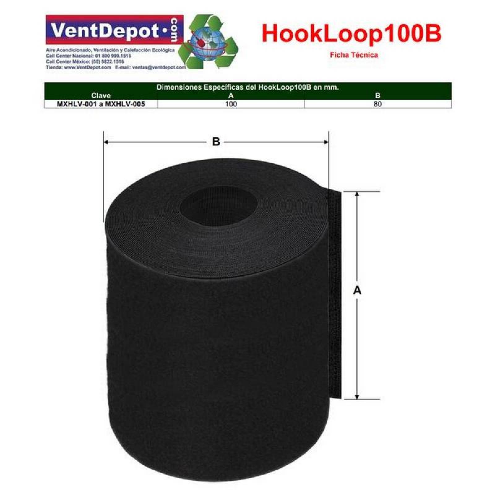 Gancho y Lazo Textil MXHLV-004-1 4 pzas 100mm 5m Negro Rollo Velcro Hook Loop, HookLoop100B