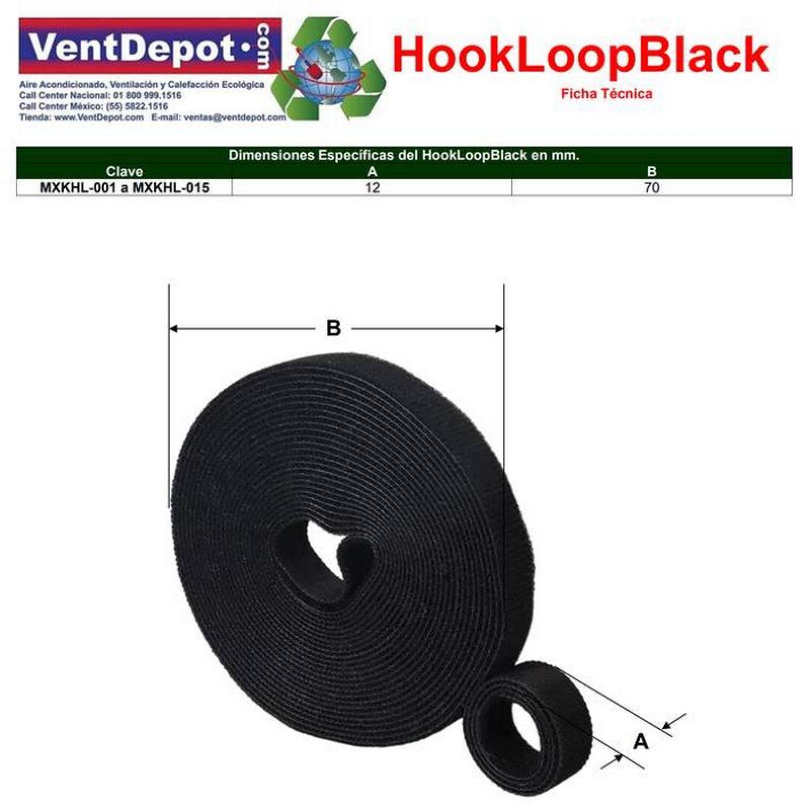 Correas Autoadheribles MXKHL-004-4 4 pzas 5m 12mm Negro Rollo Velcro Doble Cara Hook Loop, HookLoopBlack