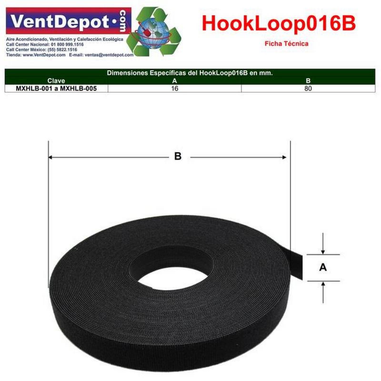Cierre Mágico para Prendas MXHLB-001-6 1 pza 16mm 5m Negro Rollo Velcro Hook Loop, HookLoop016B
