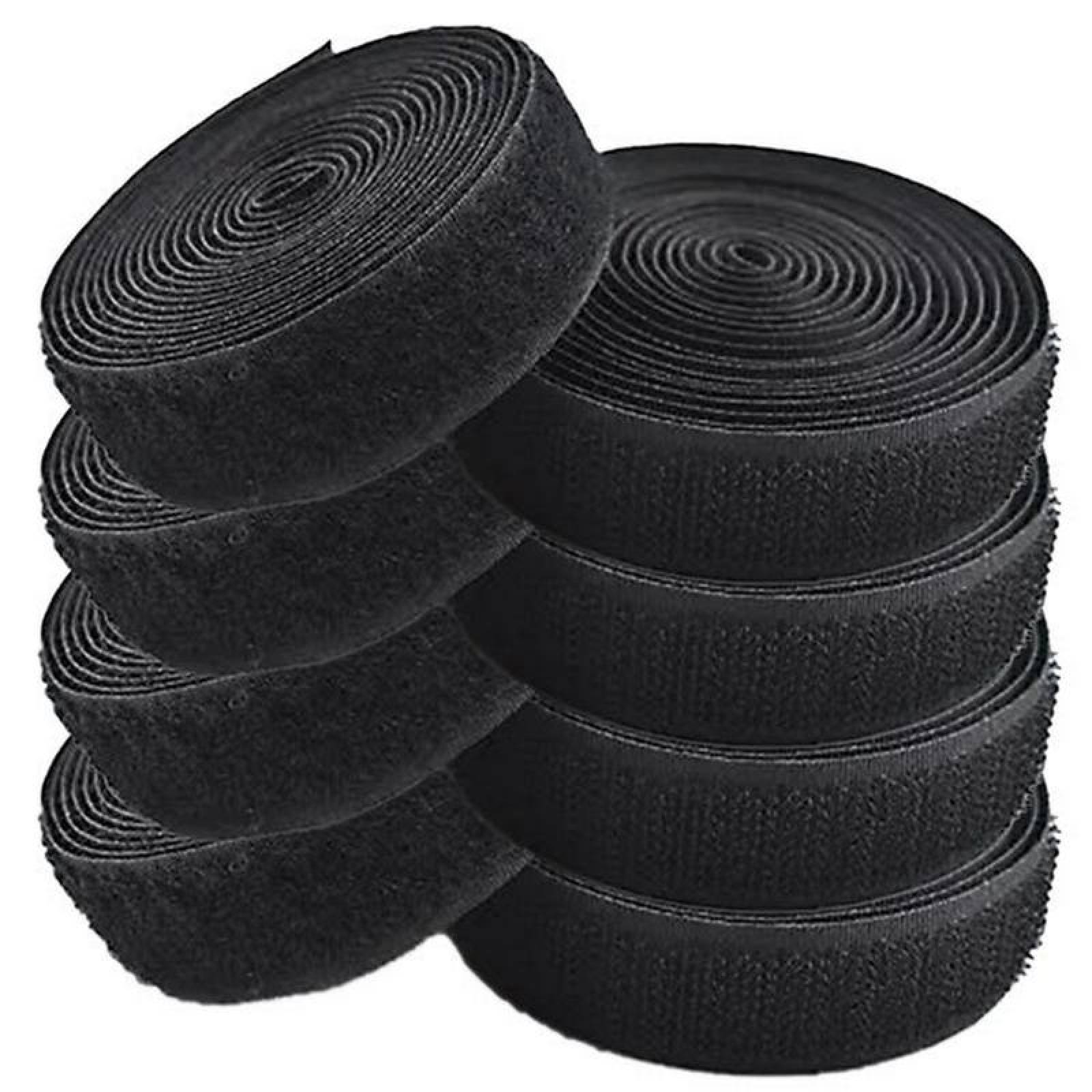 Cinta de Gancho y Ojal Versátil MXHLF-004-5 4 pzas 20mm 5m Negro Rollo Velcro Hook Loop, HookLoop020B