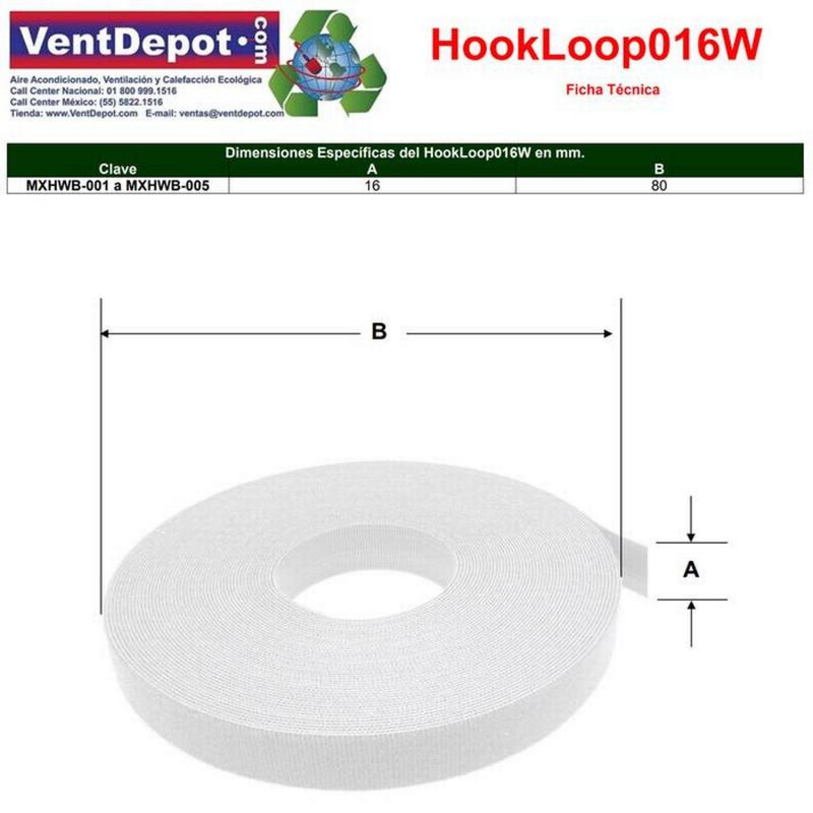 Rollo de Agarre Rápido Dos Partes MXHWB-005-5 5 pzas 16mm 5m Blanco Rollo Velcro Hook Loop, HookLoop016W