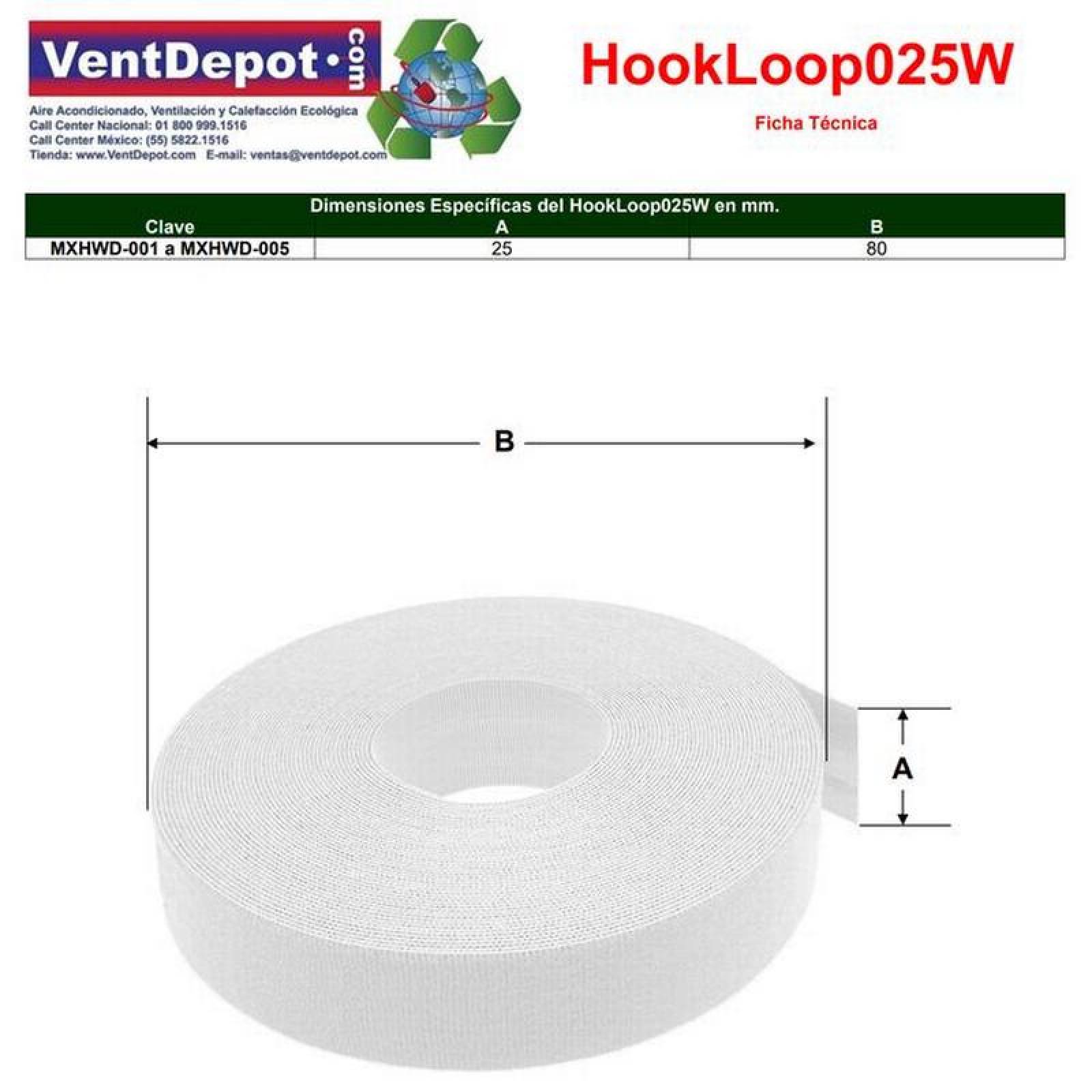 Cinta Adhesiva Textil MXHWD-002-4 2 pzas 25mm 5m Blanco Rollo Velcro Hook Loop, HookLoop025W