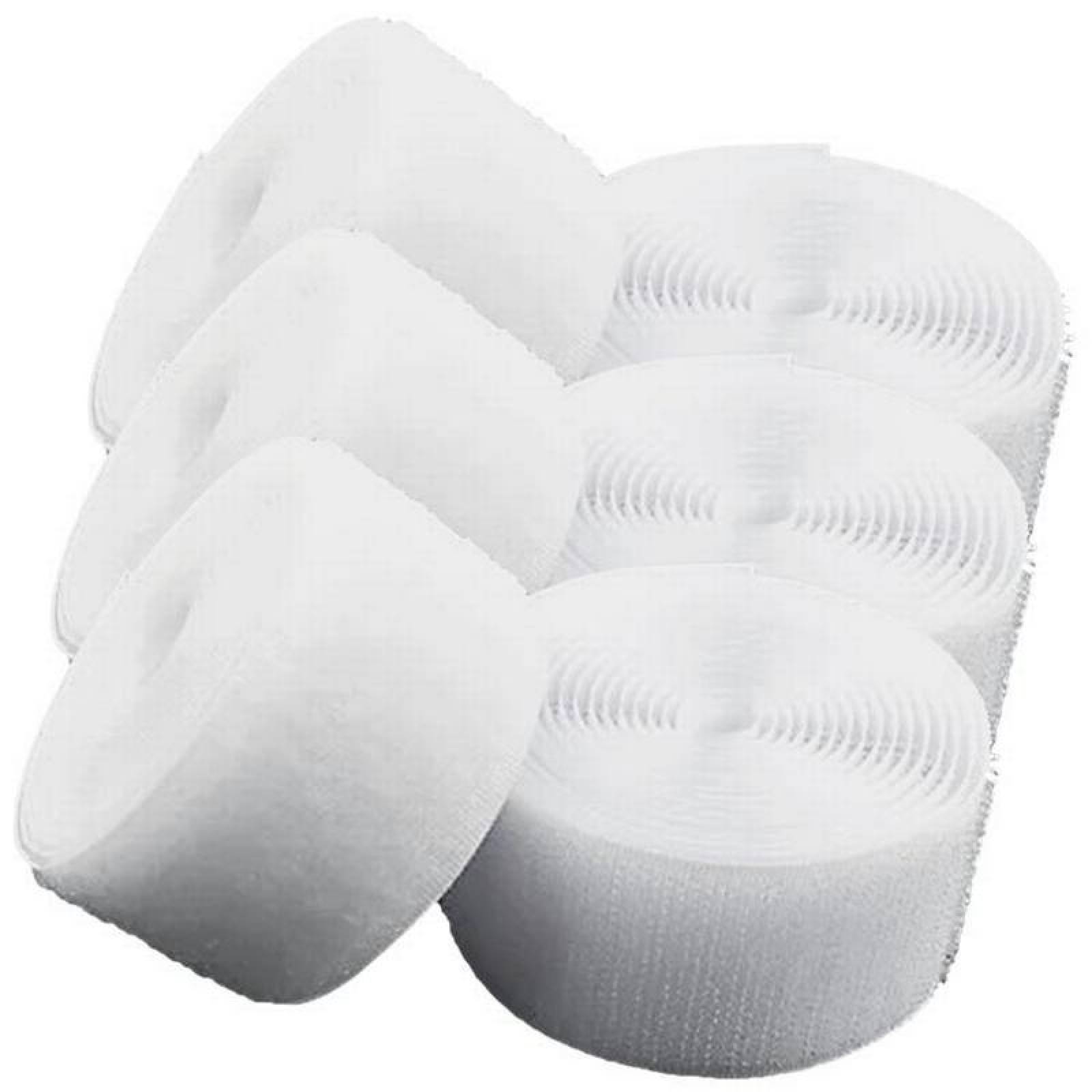 Cinta Bucle y Gancho Mercería MXHWG-003-5 3 pzas 38mm 5m Blanco Rollo Velcro Hook Loop, HookLoop038W