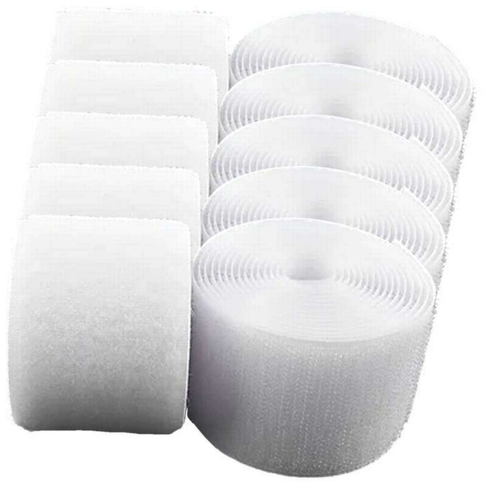 Cinta de Gancho y Bucle Robusta MXHWH-005-5 5 pzas 50mm 5m Blanco Rollo Velcro Hook Loop, HookLoop050W