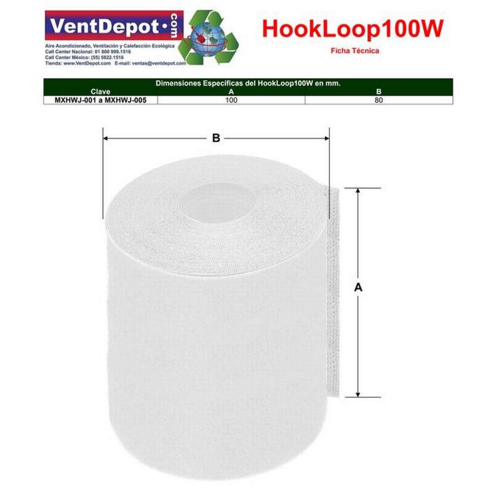 Cinta Lazo y Gancho MXHWJ-001-4 1 pza 100mm 5m Blanco Rollo Velcro Hook Loop, HookLoop100W