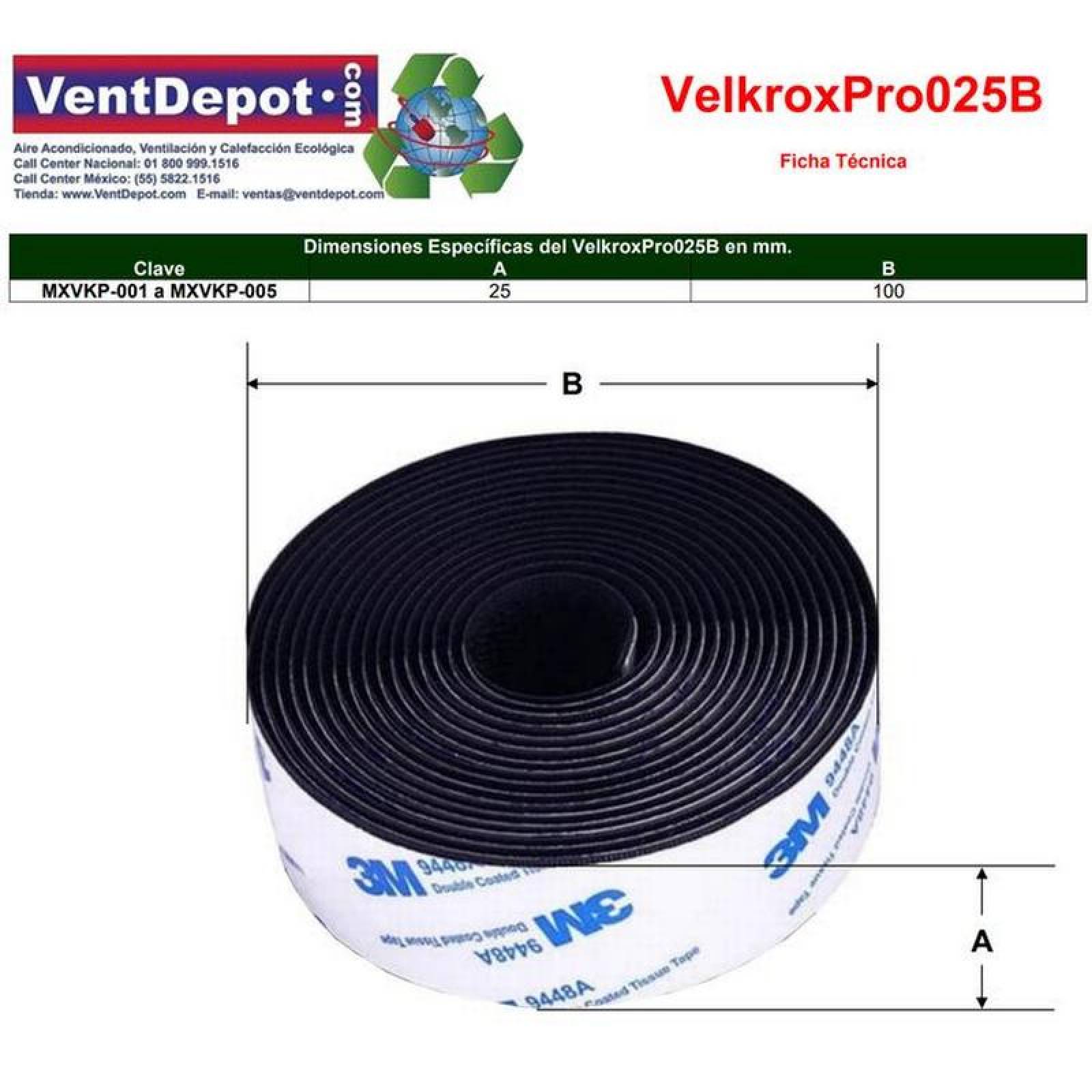 Contactel de Tela MXVKP-005-4 5 pzas 25mm 1m Negro Rollo Velcro Adhesivo Hook Loop, VelkroxPro025B