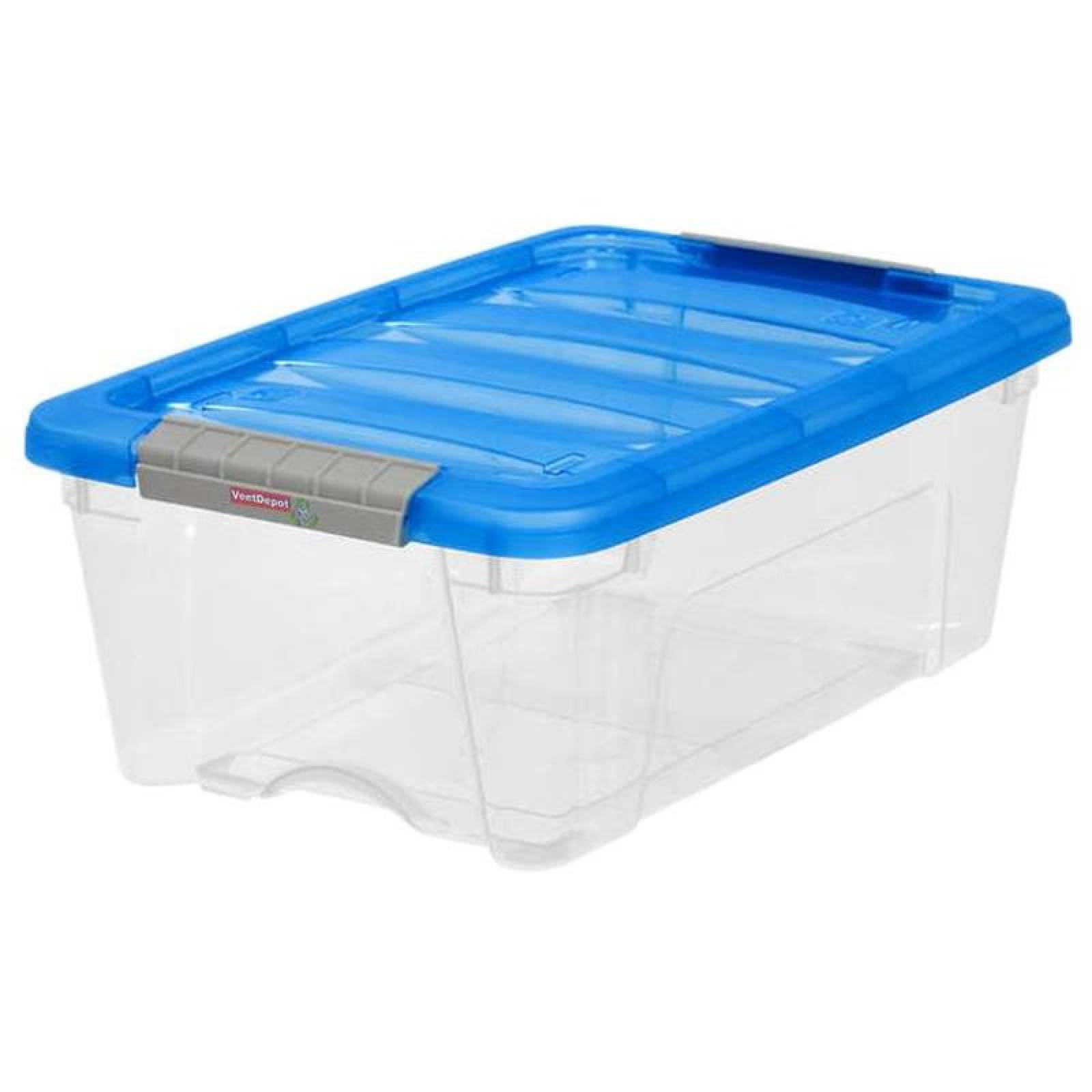 Cajas de Almacenamiento Resistentes MXBXS-004-5 4Pzas 12L 48,9x27,8x16,5cm Apilable Hebilla Polietileno TransparenteAzul, BoxPlus12
