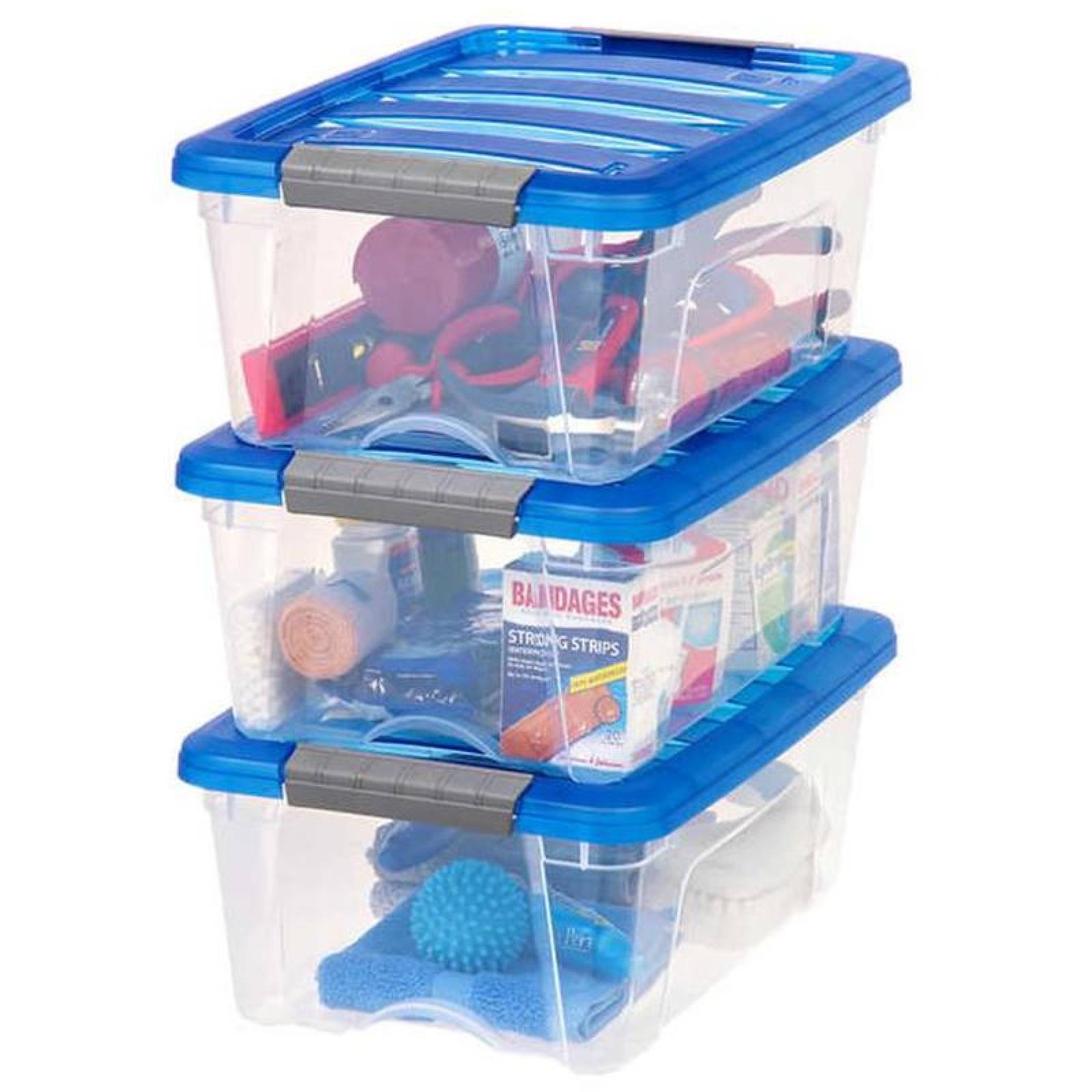 Cajas para Guardar Productos MXBXS-006-4 10Pzas 12L 48,9x27,8x16,5cm Apilable Hebilla Polietileno TransparenteAzul, BoxPlus12