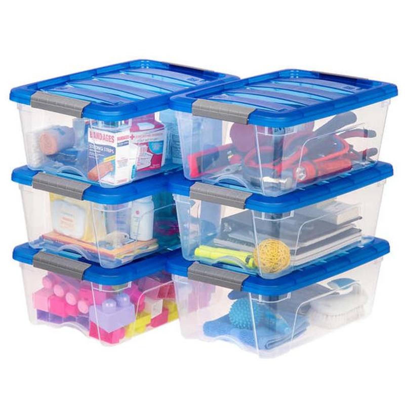 Cajas para Guardar Productos MXBXS-006-4 10Pzas 12L 48,9x27,8x16,5cm Apilable Hebilla Polietileno TransparenteAzul, BoxPlus12