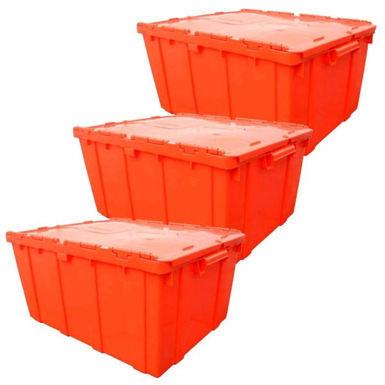 Organizador Caja de Uso Rudo MXCIG-003-2 3 Pzas 35kg 50x30x21cm Apilable Bisagras Polietileno Color Naranja, StorBox