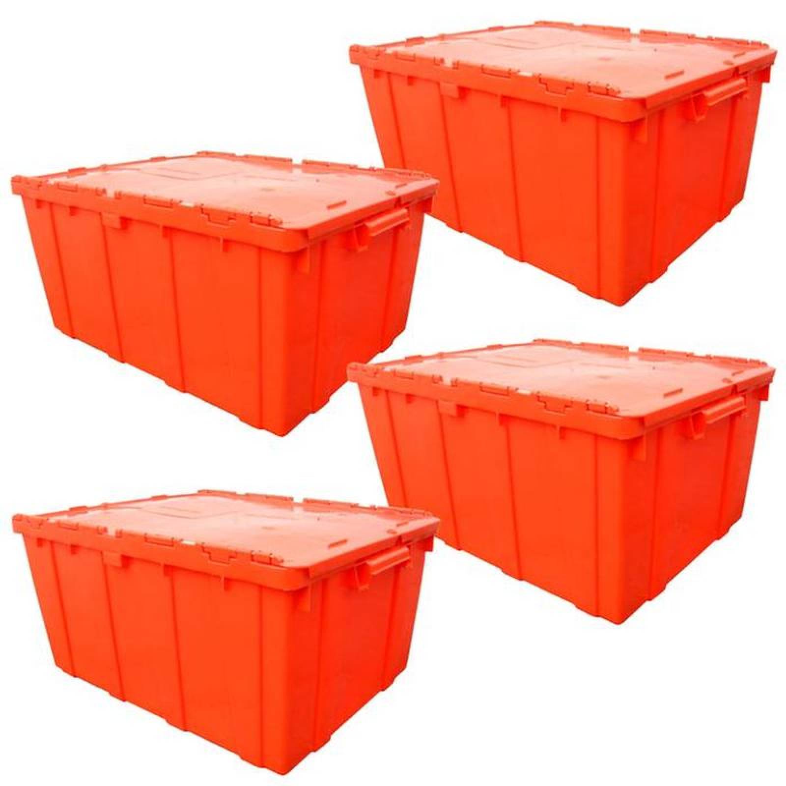Contenedor Plástico Guarda Fácil MXCIG-004-3 4 Pzas 35kg 50x30x21cm Apilable Bisagras Polietileno Color Naranja, StorBox
