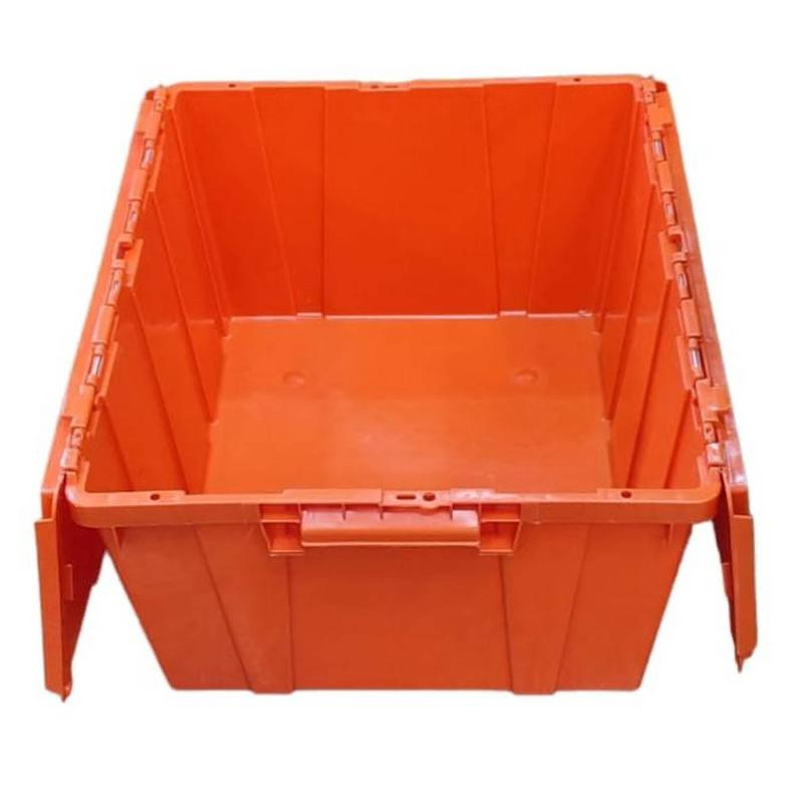 Contenedor Plástico Guarda Fácil MXCIG-004-3 4 Pzas 35kg 50x30x21cm Apilable Bisagras Polietileno Color Naranja, StorBox