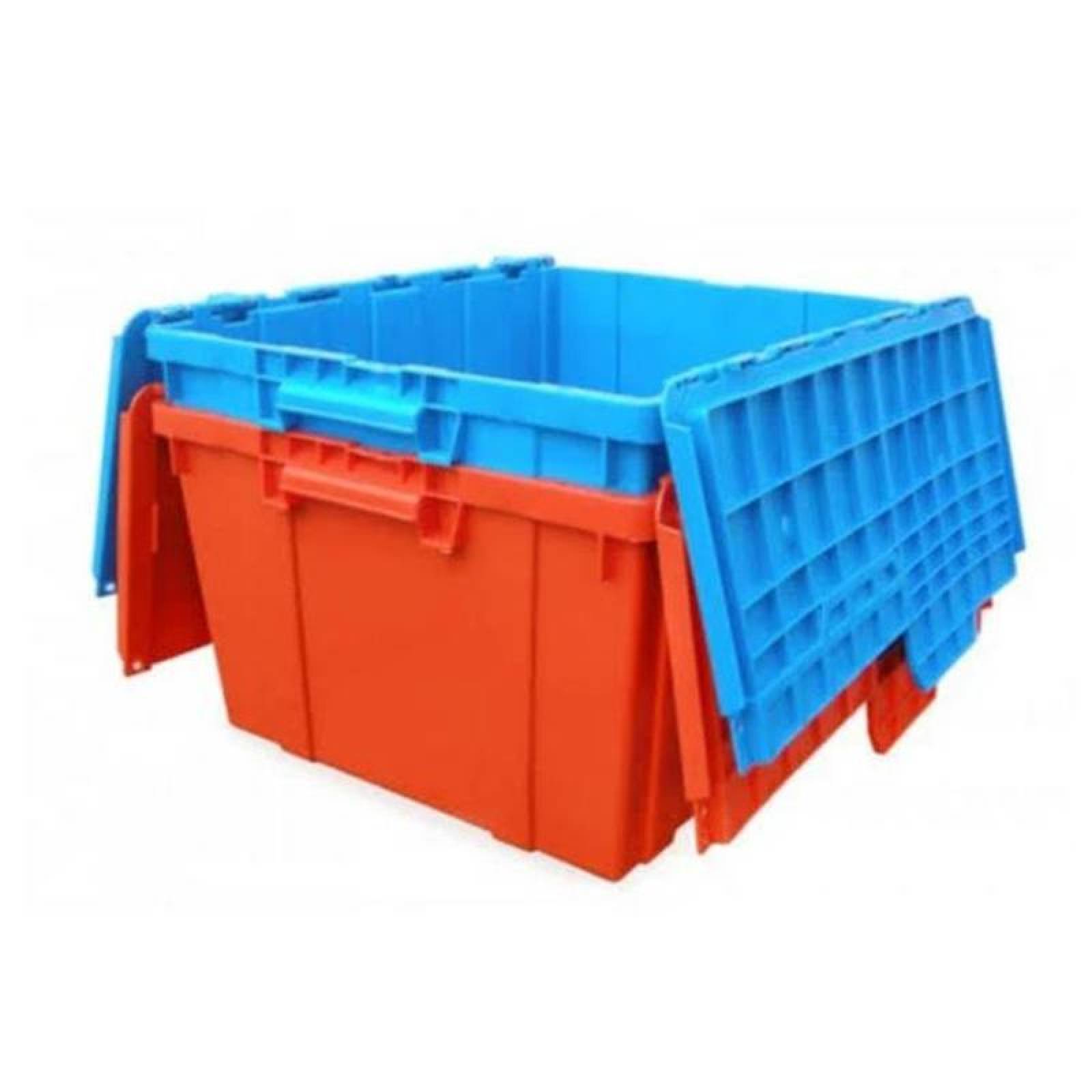 Contenedor Plástico Guarda Fácil MXCIG-004-3 4 Pzas 35kg 50x30x21cm Apilable Bisagras Polietileno Color Naranja, StorBox