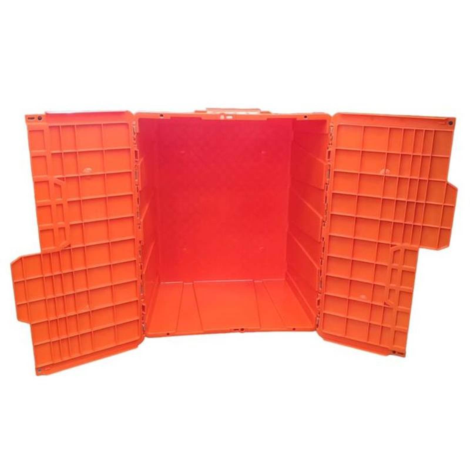 Caja Organizadora con Tapa Bisagras MXCIG-005-1 5 Pzas 35kg 50x30x21cm Apilable Bisagras Polietileno Color Naranja, StorBox