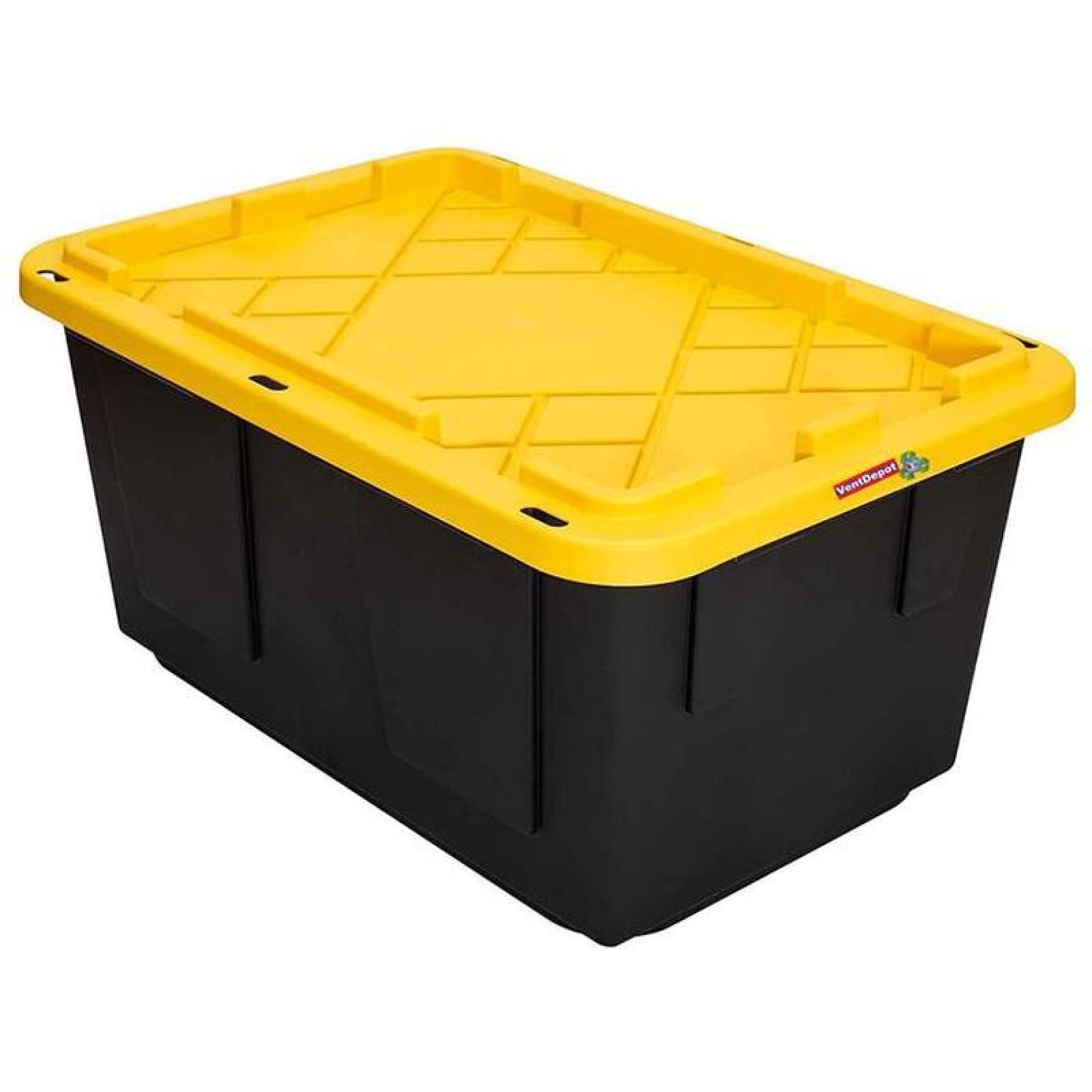Caja Organizadora Reforzada Plegabl MXICX-001-3 1 Pza 45kg 53x36x29cm Apilable y Colapsable Polietileno Color NegroAmarillo, InstaCratex