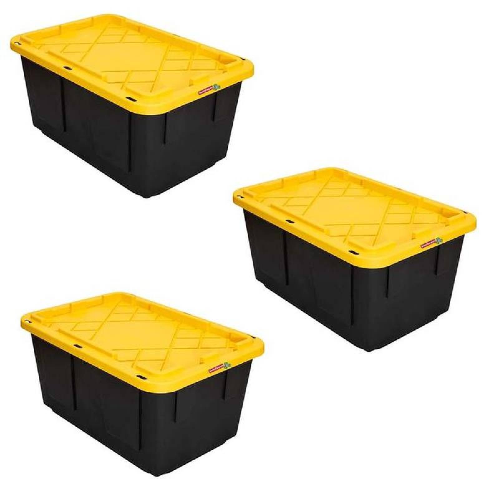 Contenedor Plegable para Mudanzas MXICX-003-3 3 Pzas 45kg 53x36x29cm Apilable y Colapsable Polietileno Color NegroAmarillo, InstaCratex
