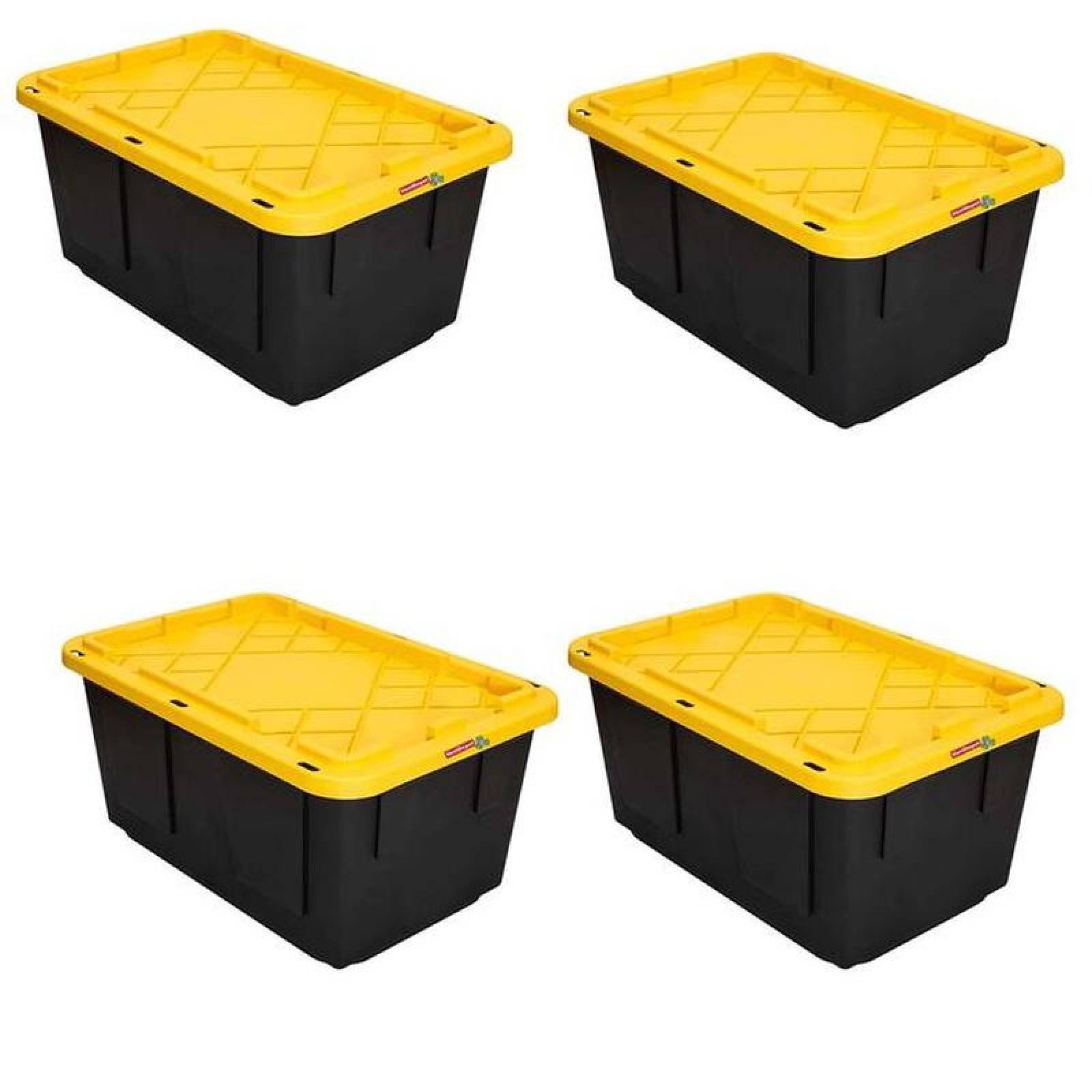Organizadora para Objetos Grandes MXICX-004-5 4 Pzas 45kg 53x36x29cm Apilable y Colapsable Polietileno Color NegroAmarillo, InstaCratex