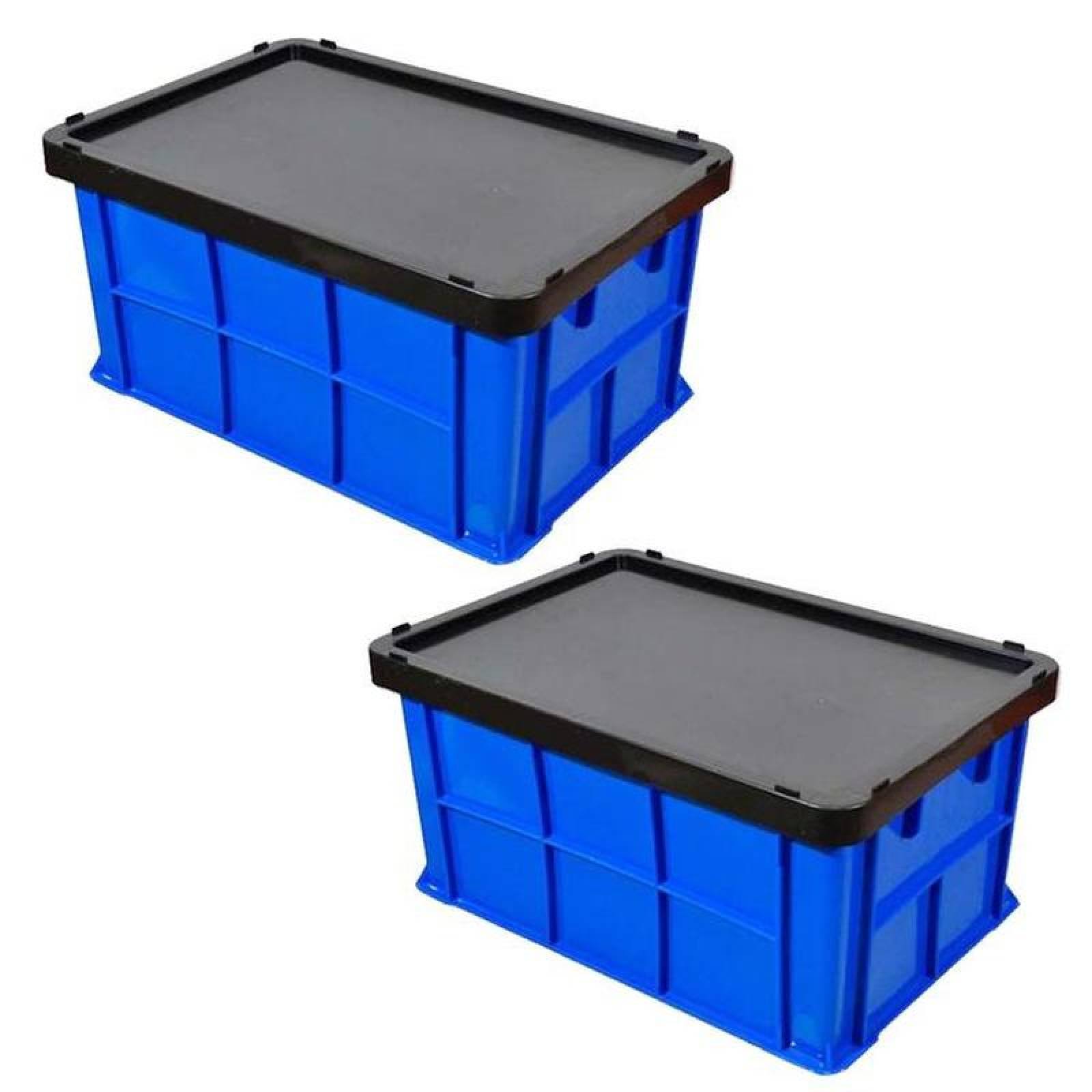 Contenedor de Plástico Uso Rudo MXKLB-002-1 2 Pzas 15kg 50x34x27cm Apilable Polietileno Color AzulNegro, Bluck
