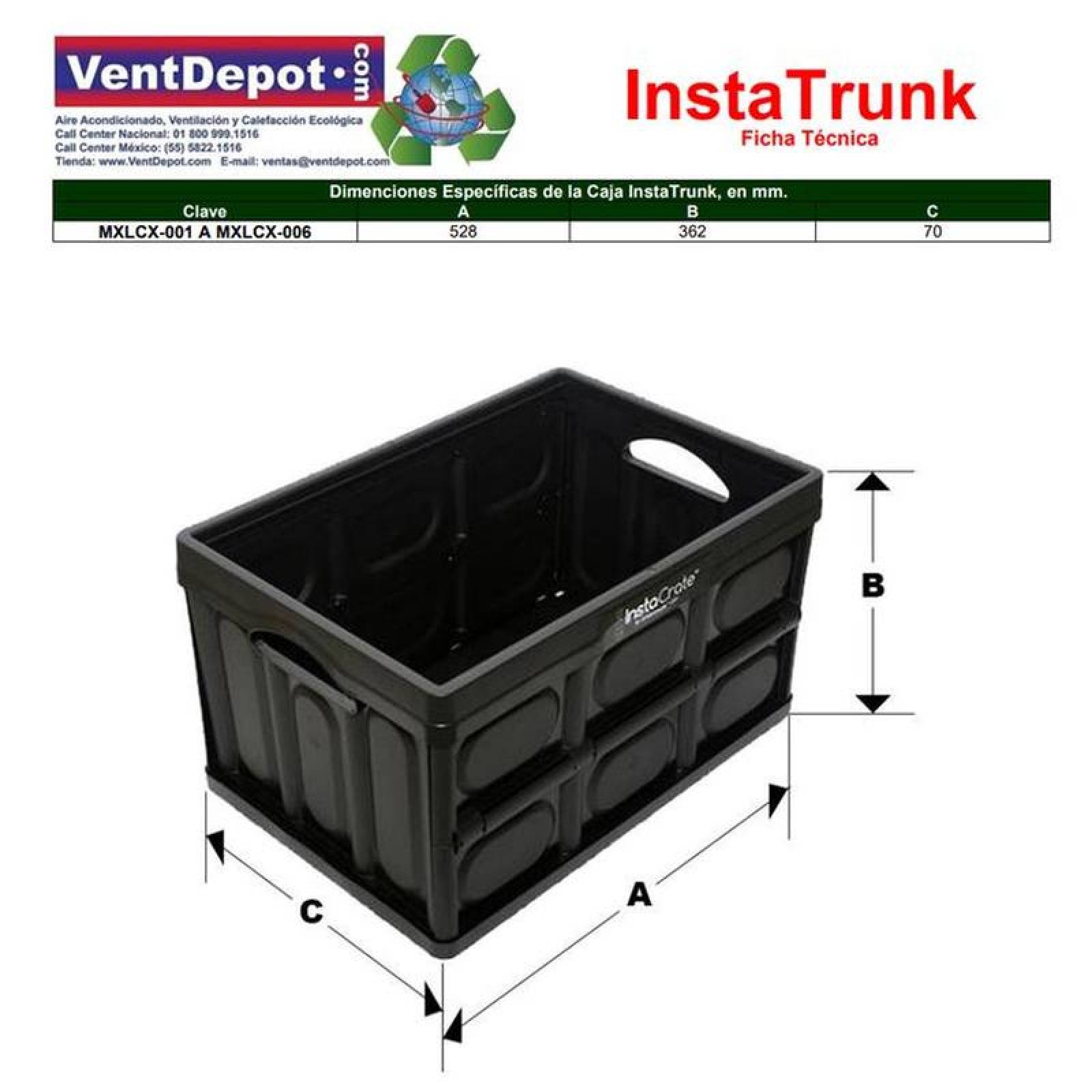 Caja Organizadora de Almacenamiento MXLCX-003-4 3 Pzas 45kg 53x36x29cm Apilable y Colapsable Polietileno Color Negro, InstaTrunk