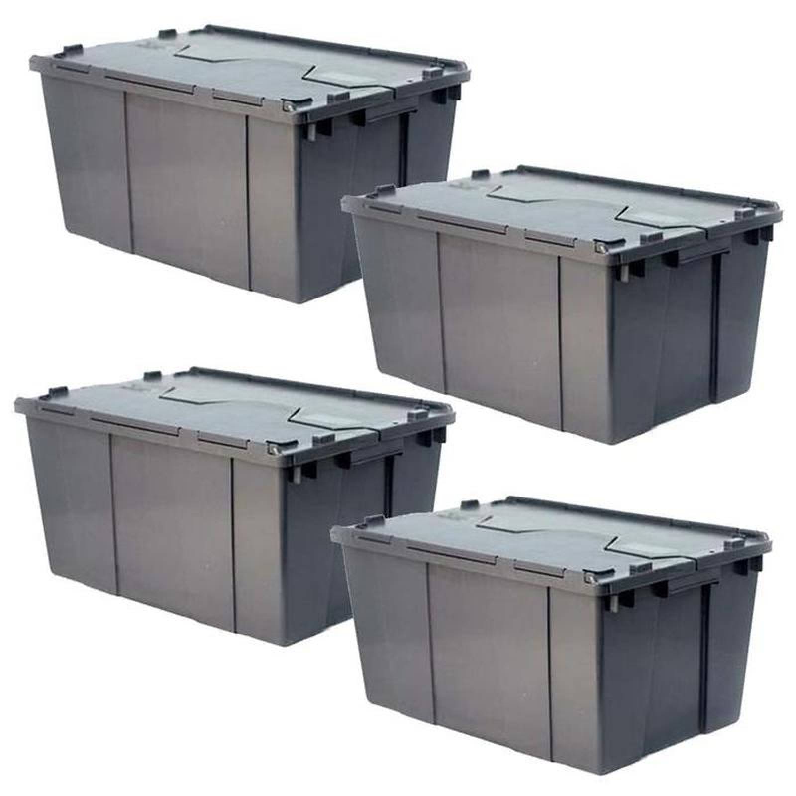 Caja para Guardar MXXOR-004-1 4 Pzas 30kg 60x40x32cm Apilable Bisagras Polietileno Color Gris, BoxArch30