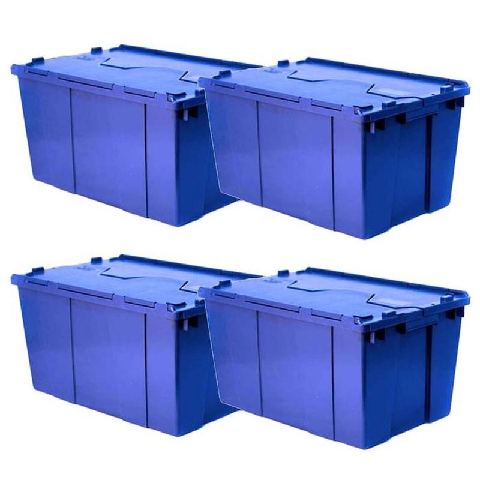Cajón Apilable con Tapa Bisagra MXXOR-010-1 4 Pzas 30kg 60x40x32cm Apilable Bisagras Polietileno Color Azul, BoxArch30