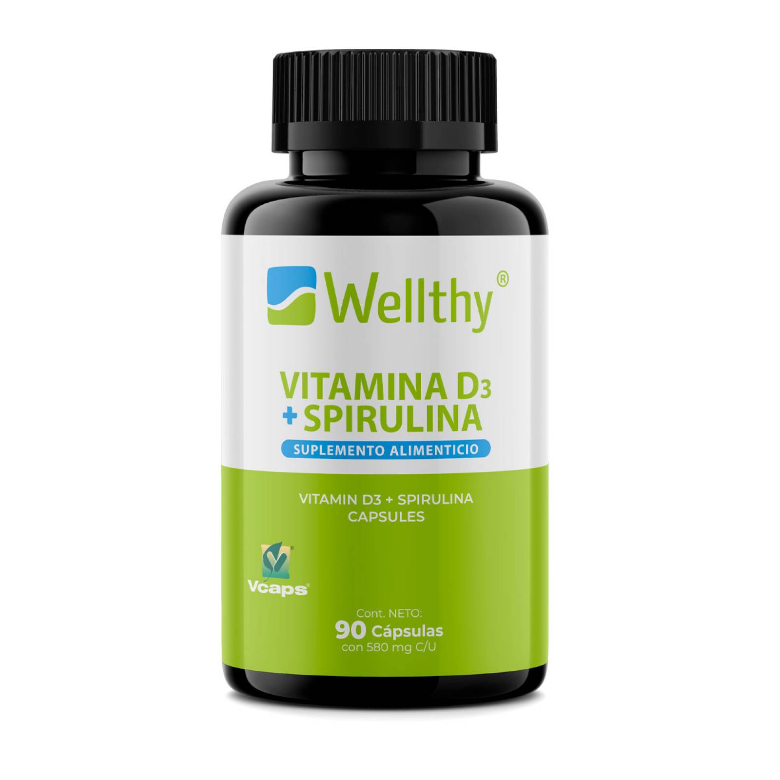 Vitamina D3 + espirulina Wellthy 90 caps