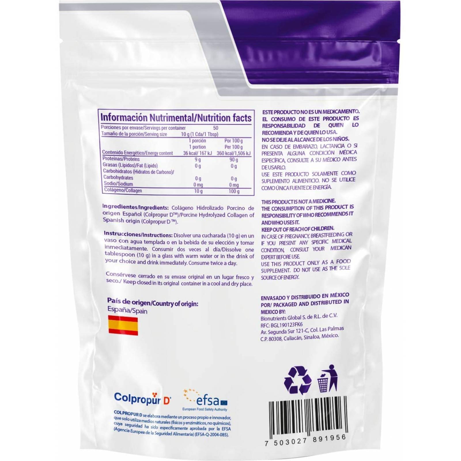 Colageno hidrolizado 100% puro Wellthy 500gr