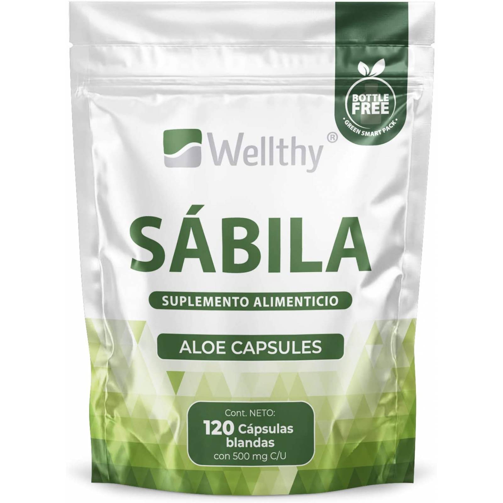Sábila Wellthy 120 cápsulas en Bottle Free Pack