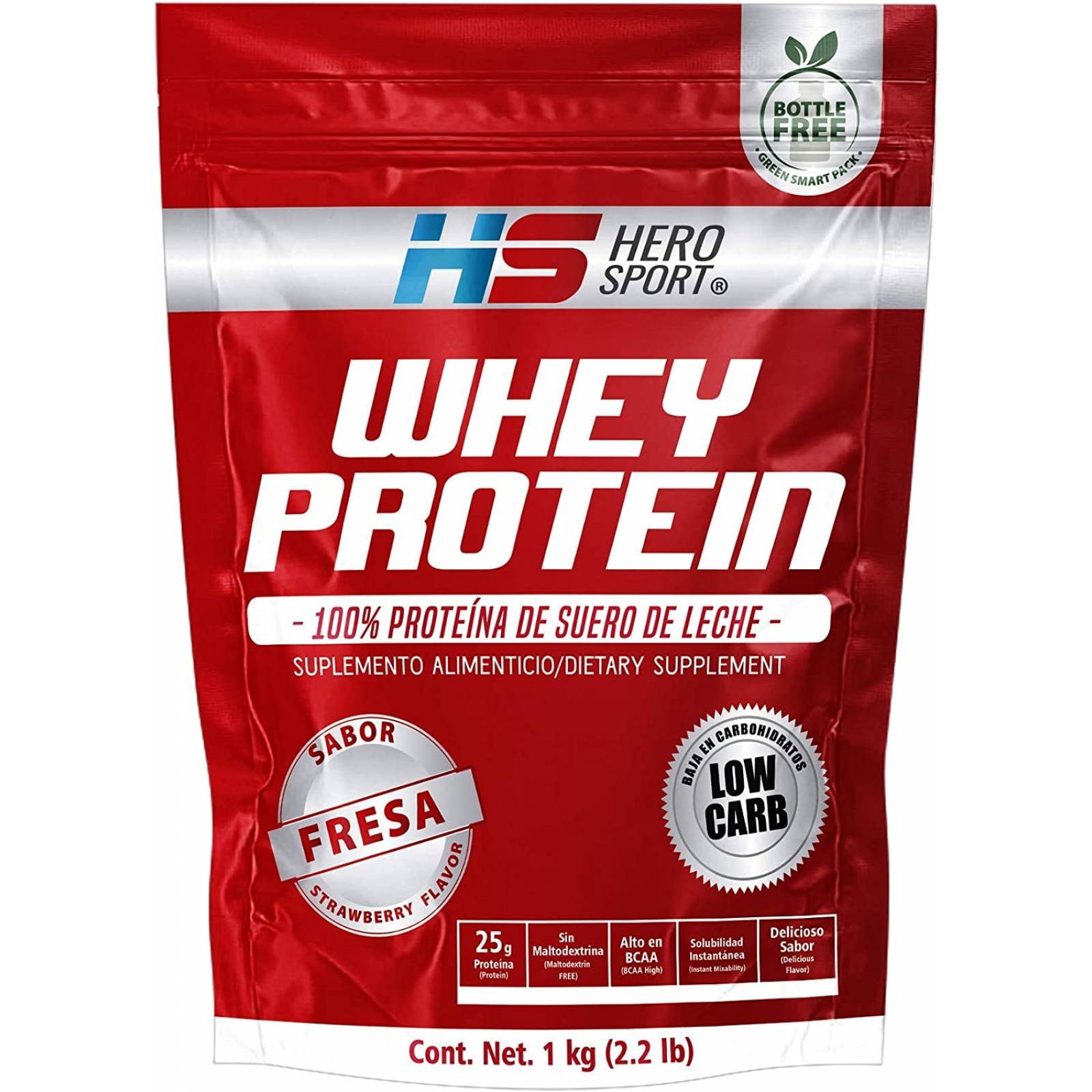 WHEY PROTEIN Sabor Fresa 23 gr por porción 1 KG  Wellthy