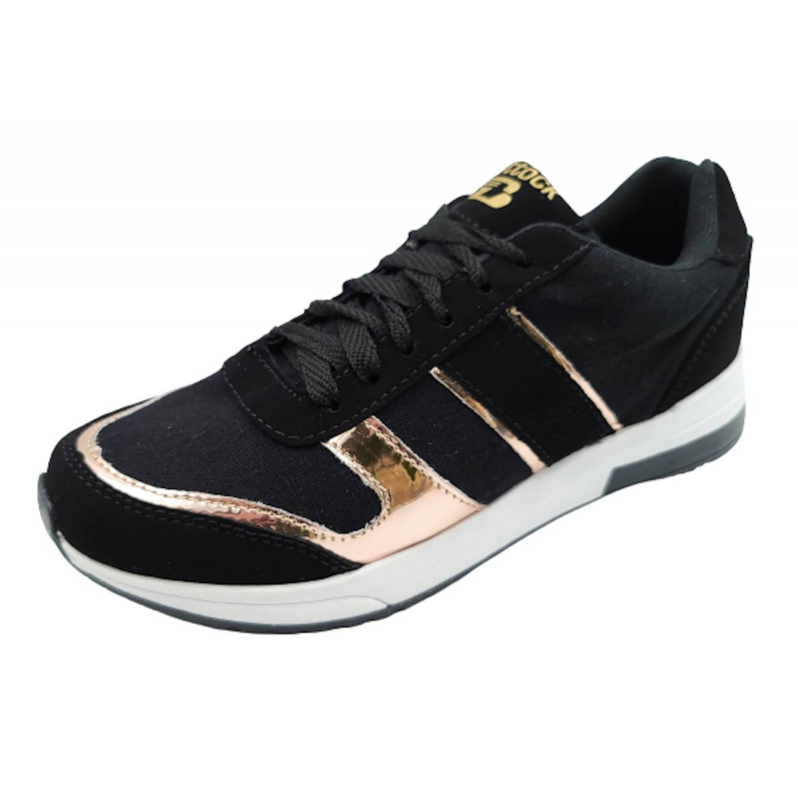 Tenis dama moda urbano casual deportivo al800g negro oro