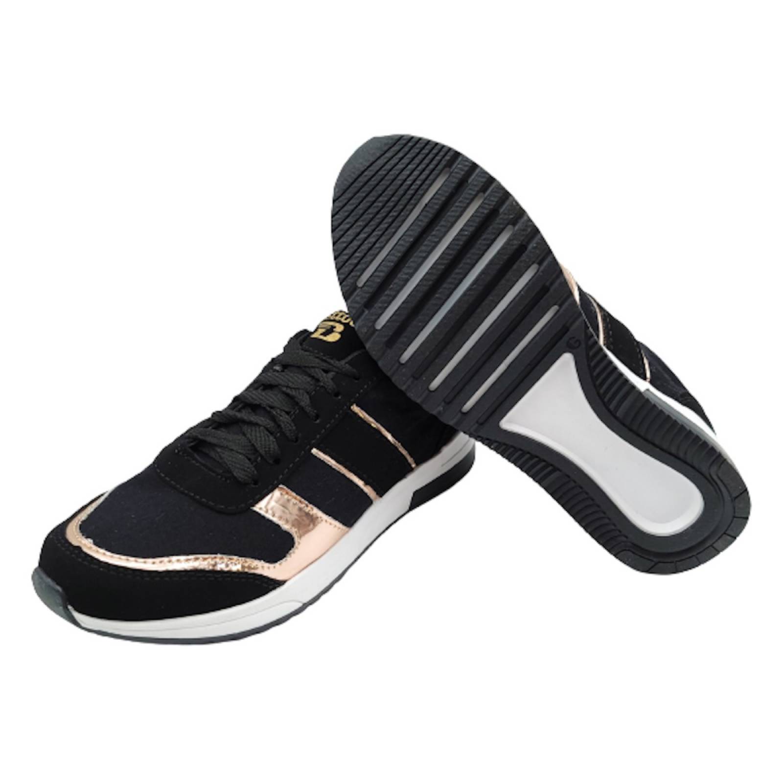 Tenis dama moda urbano casual deportivo al800g negro oro