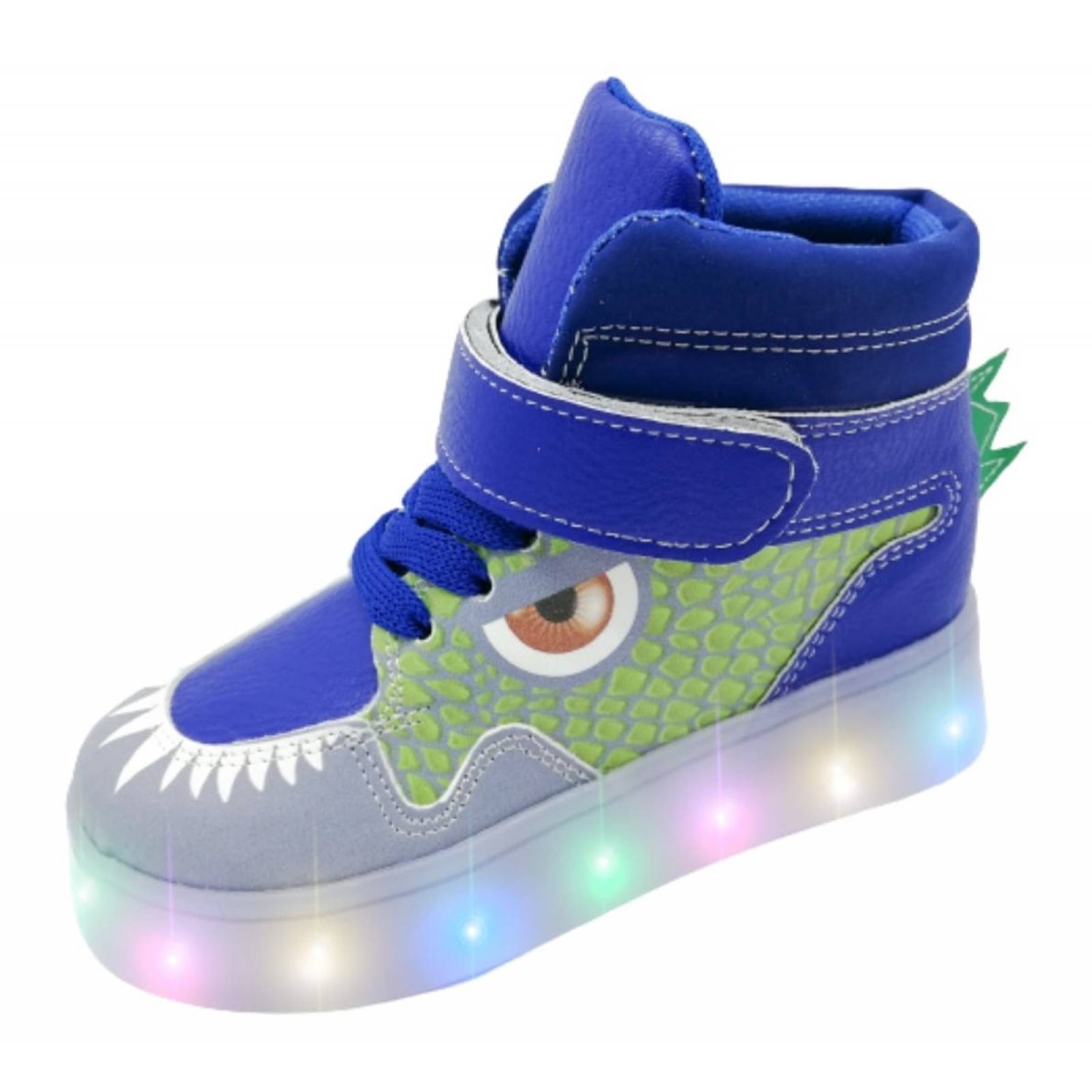 Tenis dinosaurio rex niÑo luces leds casual 250 azul dino