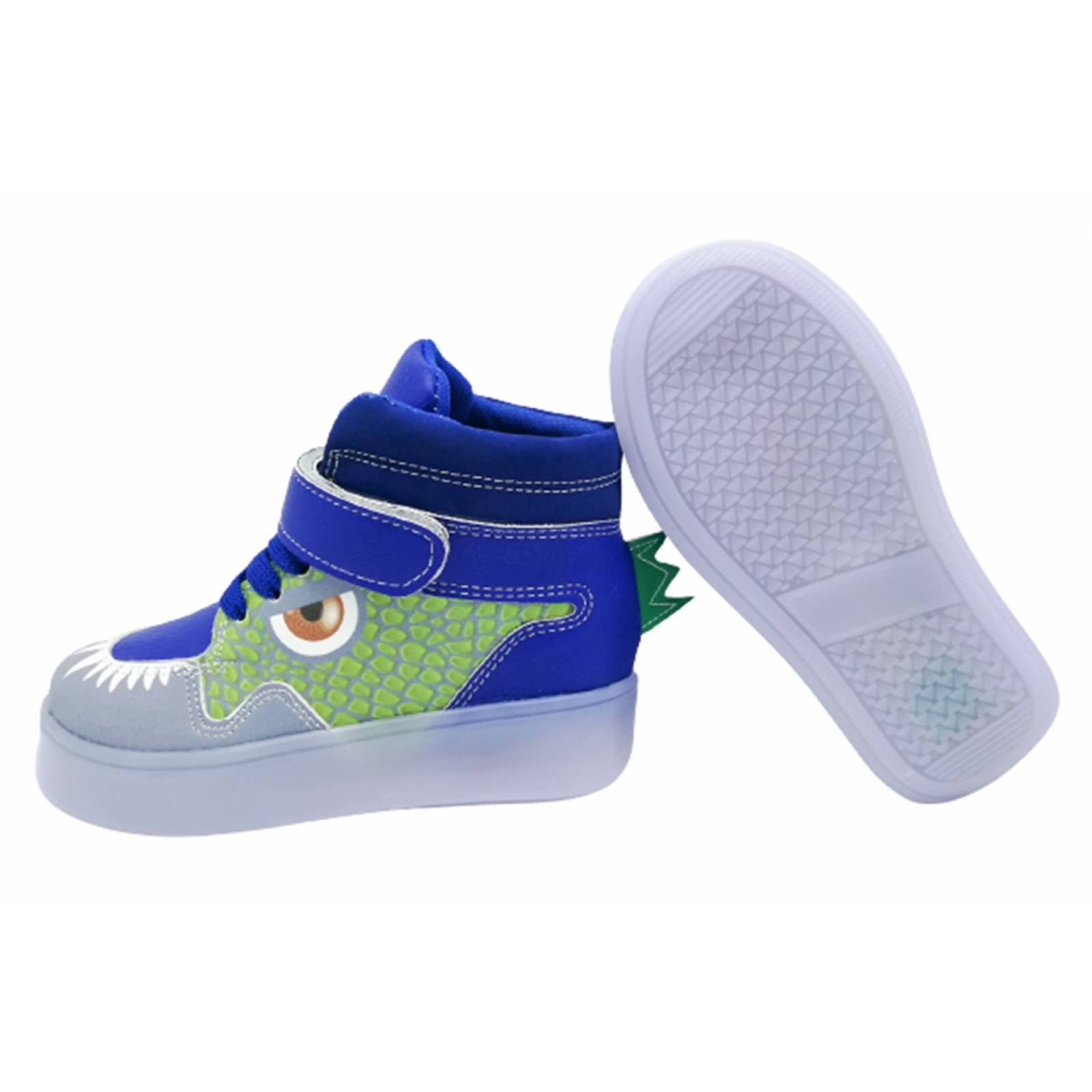 Tenis dinosaurio rex niÑo luces leds casual 250 azul dino